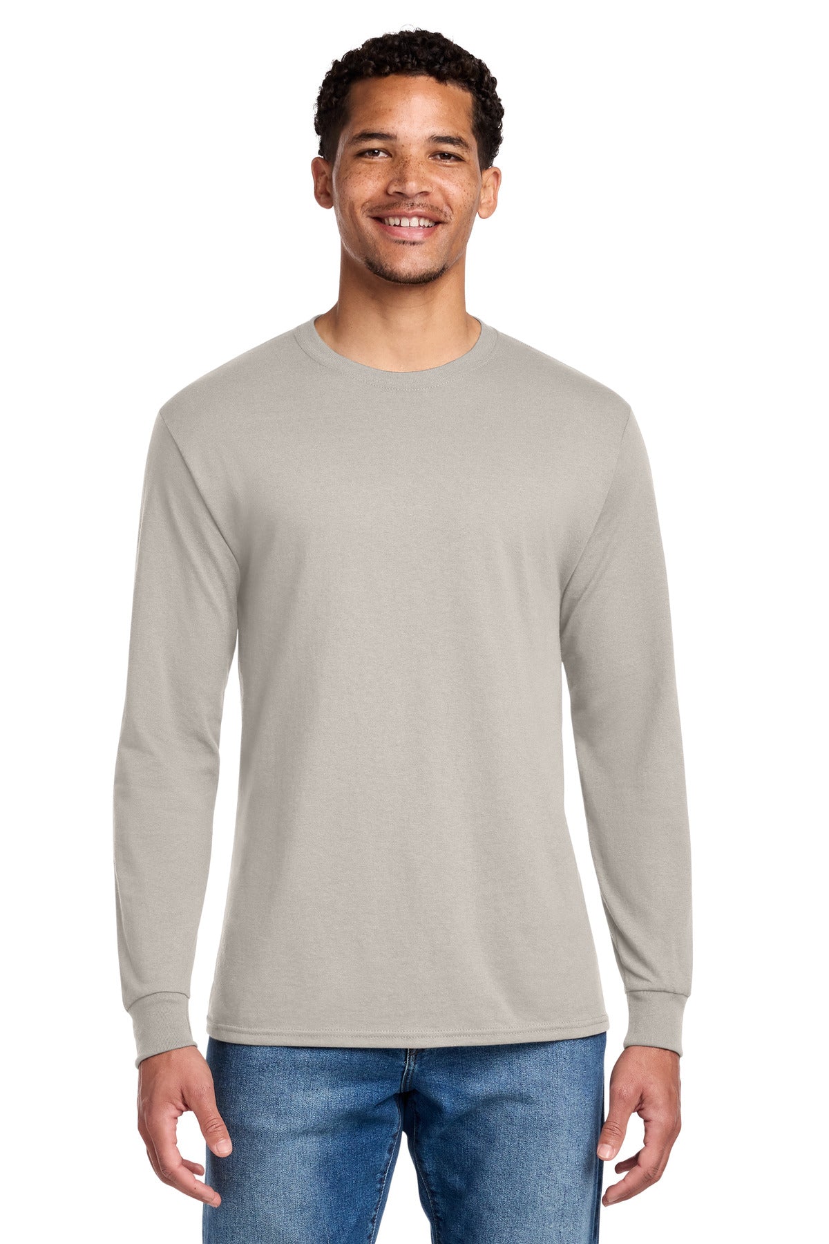 Custom logo Jerzees® - Dri-Power® 50/50 Cotton/Poly Long Sleeve T-Shirt.  29LS in Sandstone