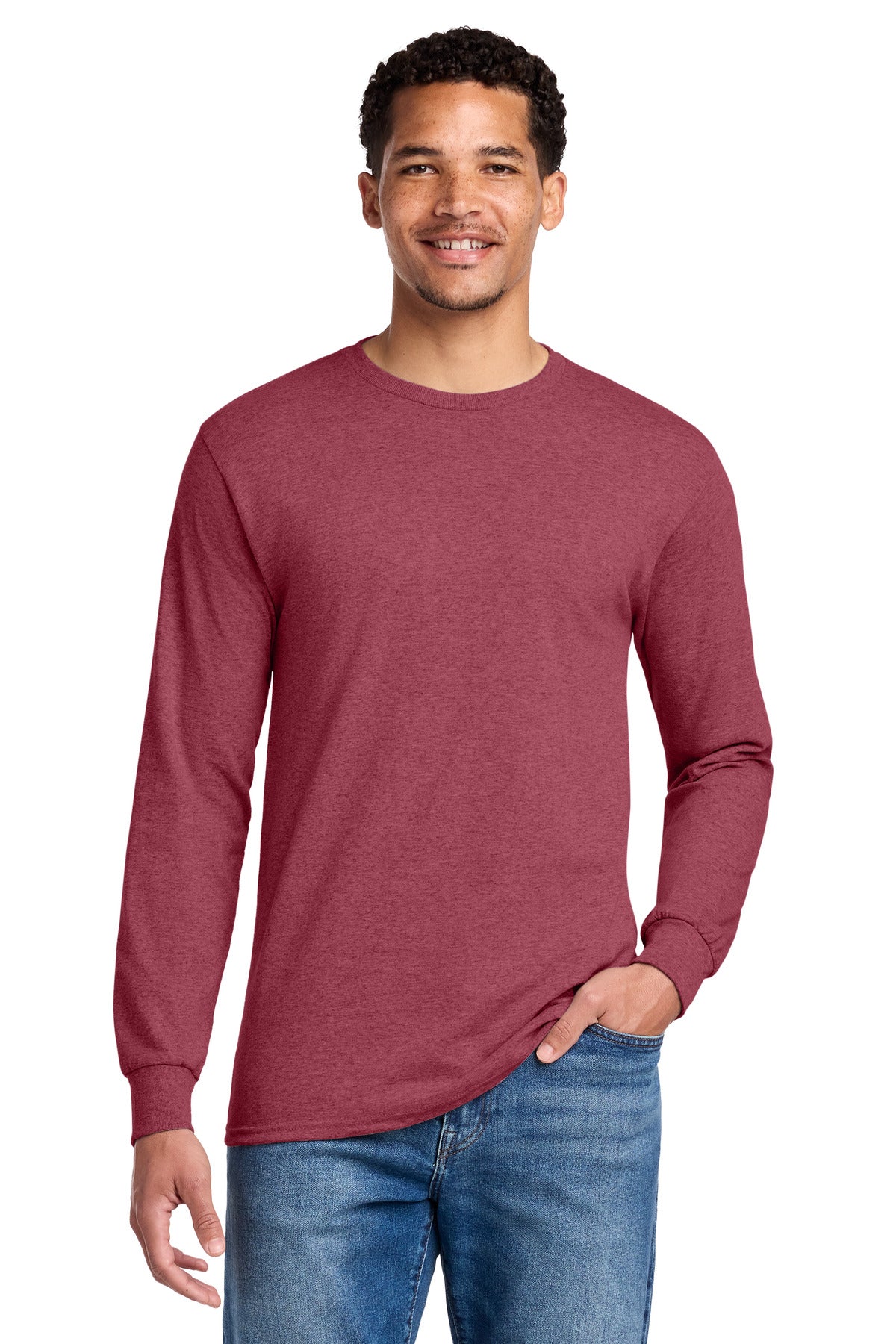 Custom logo Jerzees® - Dri-Power® 50/50 Cotton/Poly Long Sleeve T-Shirt.  29LS in Vintage Heather Red