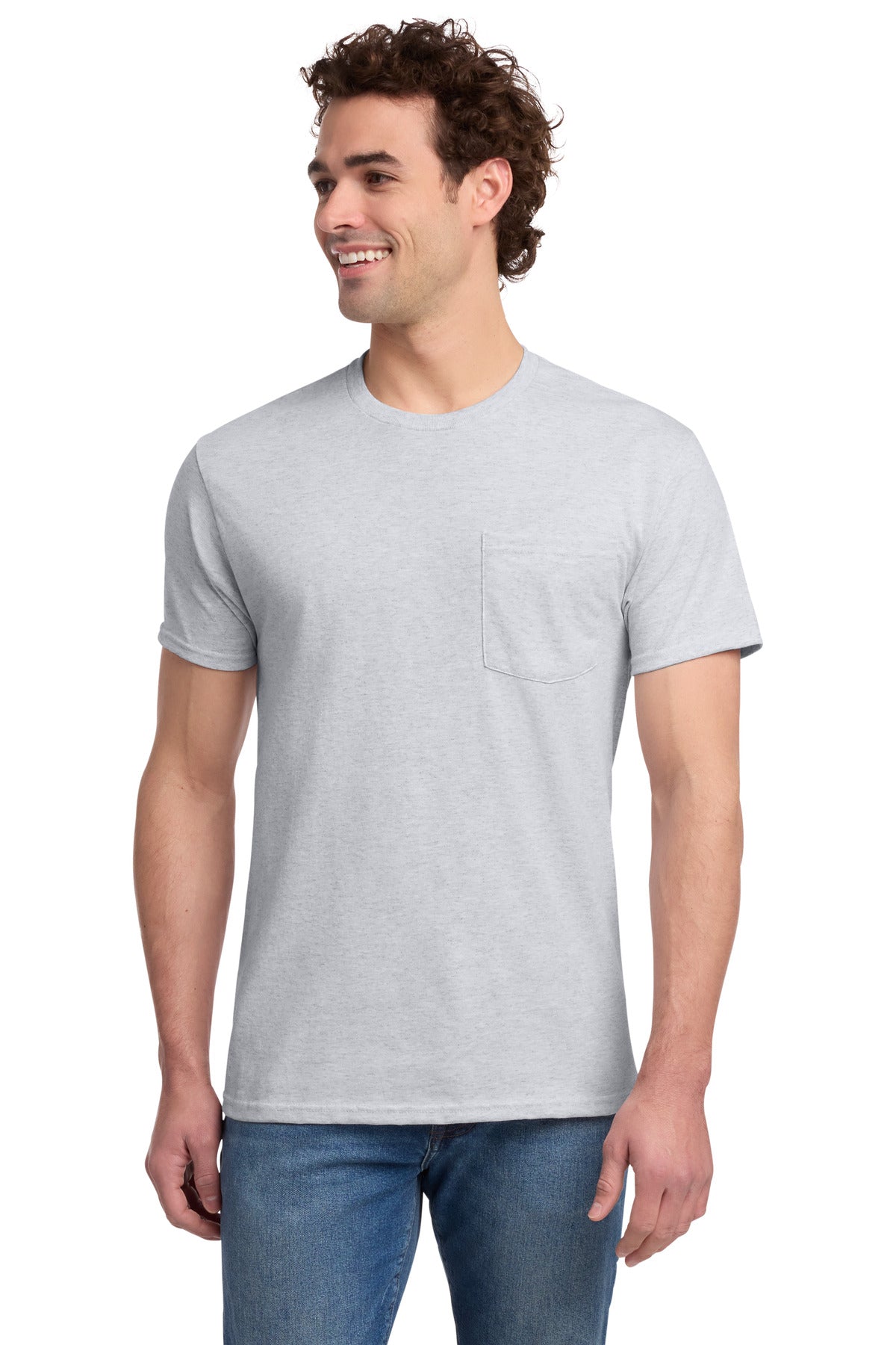 Custom logo Jerzees® -  Dri-Power® 50/50 Cotton/Poly Pocket T-Shirt.  29MP in Ash