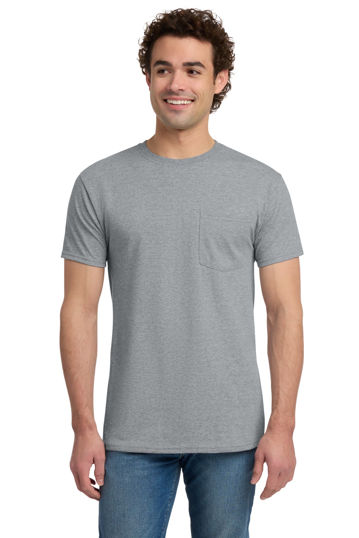 Custom logo Jerzees® -  Dri-Power® 50/50 Cotton/Poly Pocket T-Shirt.  29MP in Athletic Heather