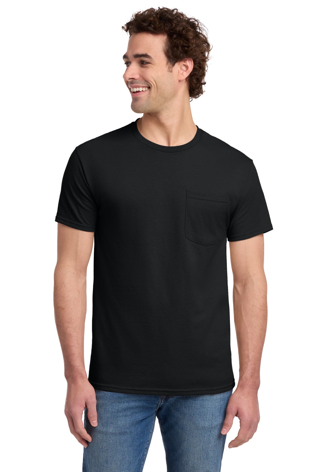 Custom logo Jerzees® -  Dri-Power® 50/50 Cotton/Poly Pocket T-Shirt.  29MP in Black