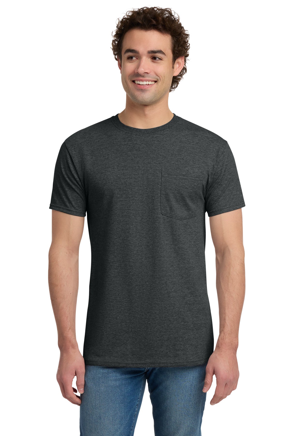 Custom logo Jerzees® -  Dri-Power® 50/50 Cotton/Poly Pocket T-Shirt.  29MP in Black Heather