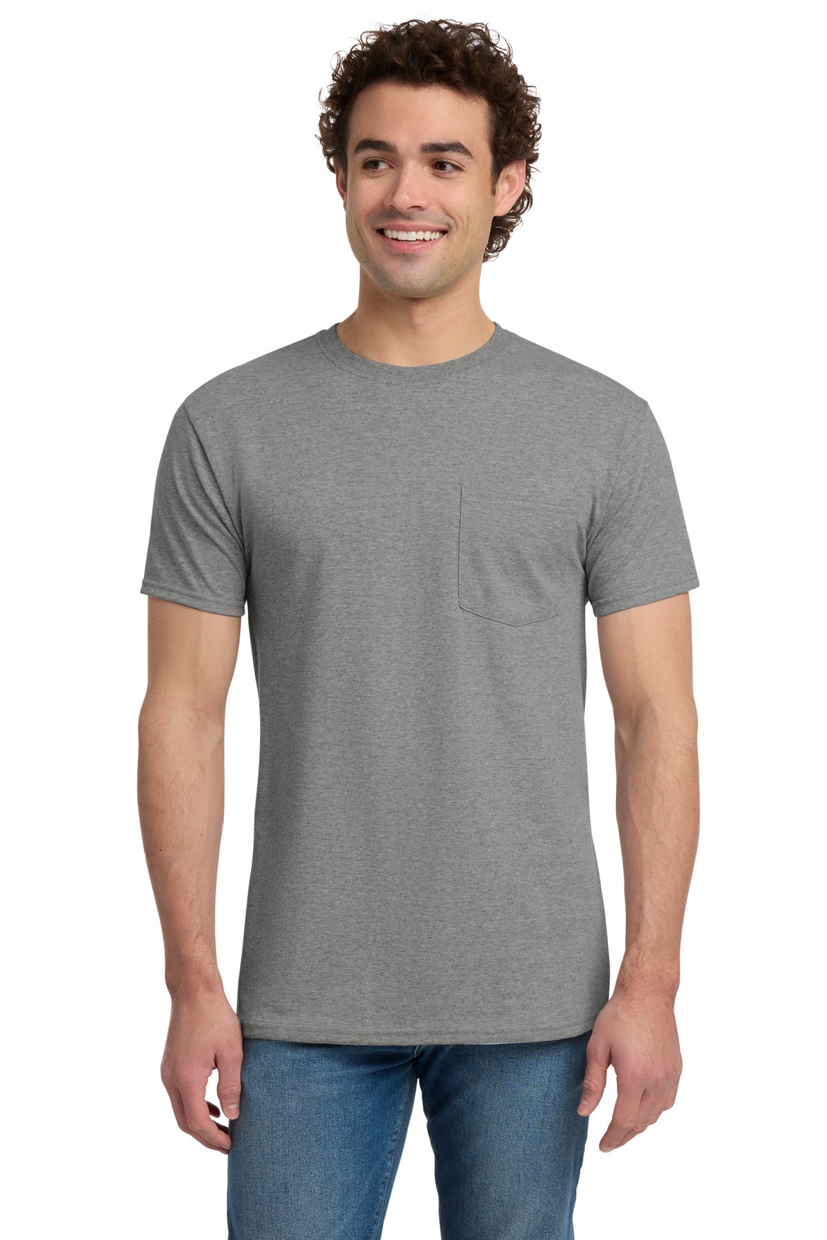 Custom logo Jerzees® -  Dri-Power® 50/50 Cotton/Poly Pocket T-Shirt.  29MP in Oxford