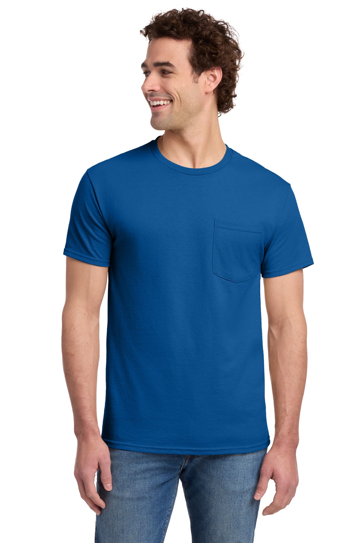 Custom logo Jerzees® -  Dri-Power® 50/50 Cotton/Poly Pocket T-Shirt.  29MP in Royal