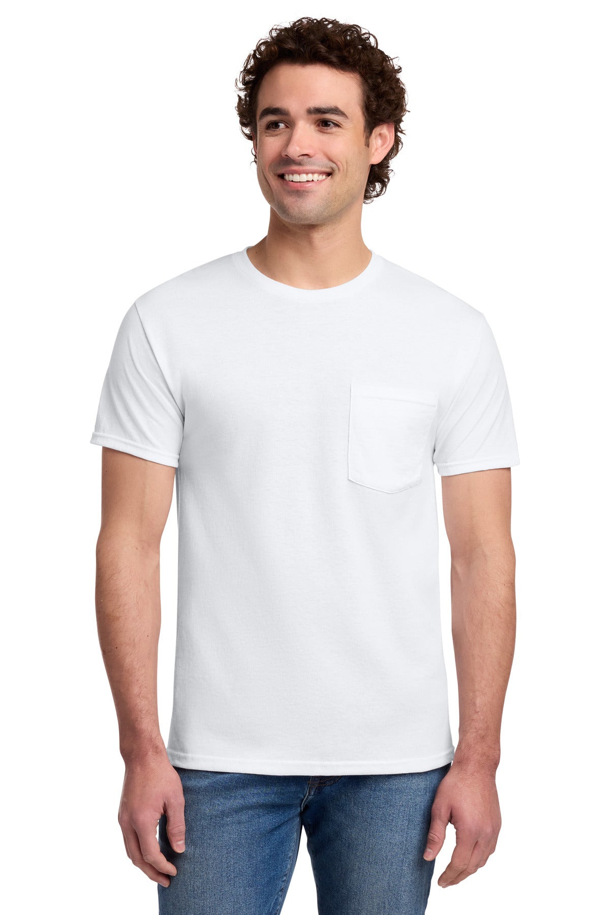 Custom logo Jerzees® -  Dri-Power® 50/50 Cotton/Poly Pocket T-Shirt.  29MP in White
