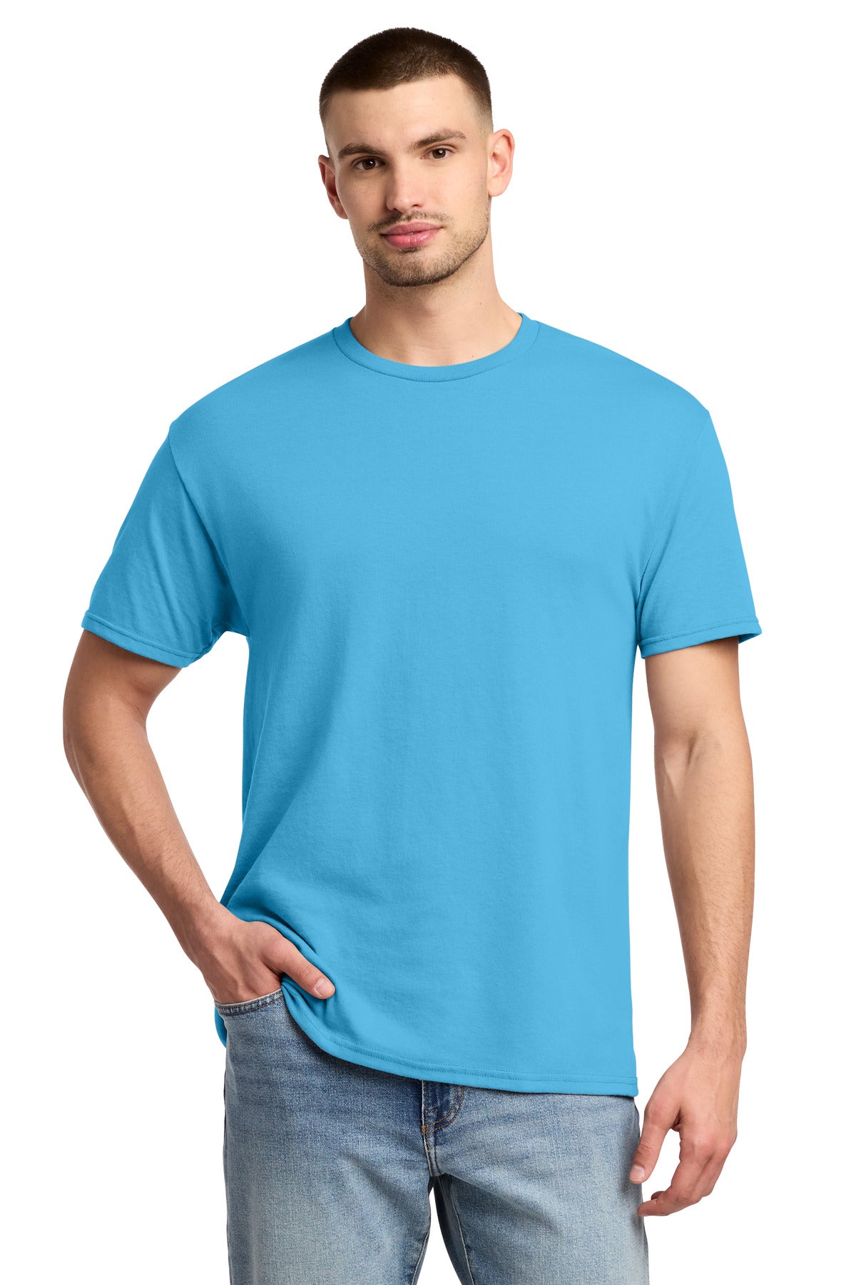 Custom logo Jerzees® -  Dri-Power® 50/50 Cotton/Poly T-Shirt.  29M in Aquatic Blue