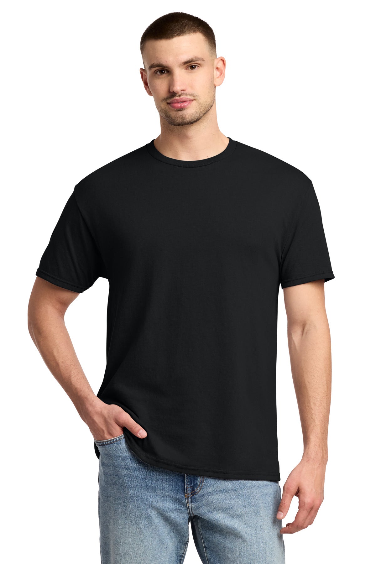 Custom logo Jerzees® -  Dri-Power® 50/50 Cotton/Poly T-Shirt.  29M in Black
