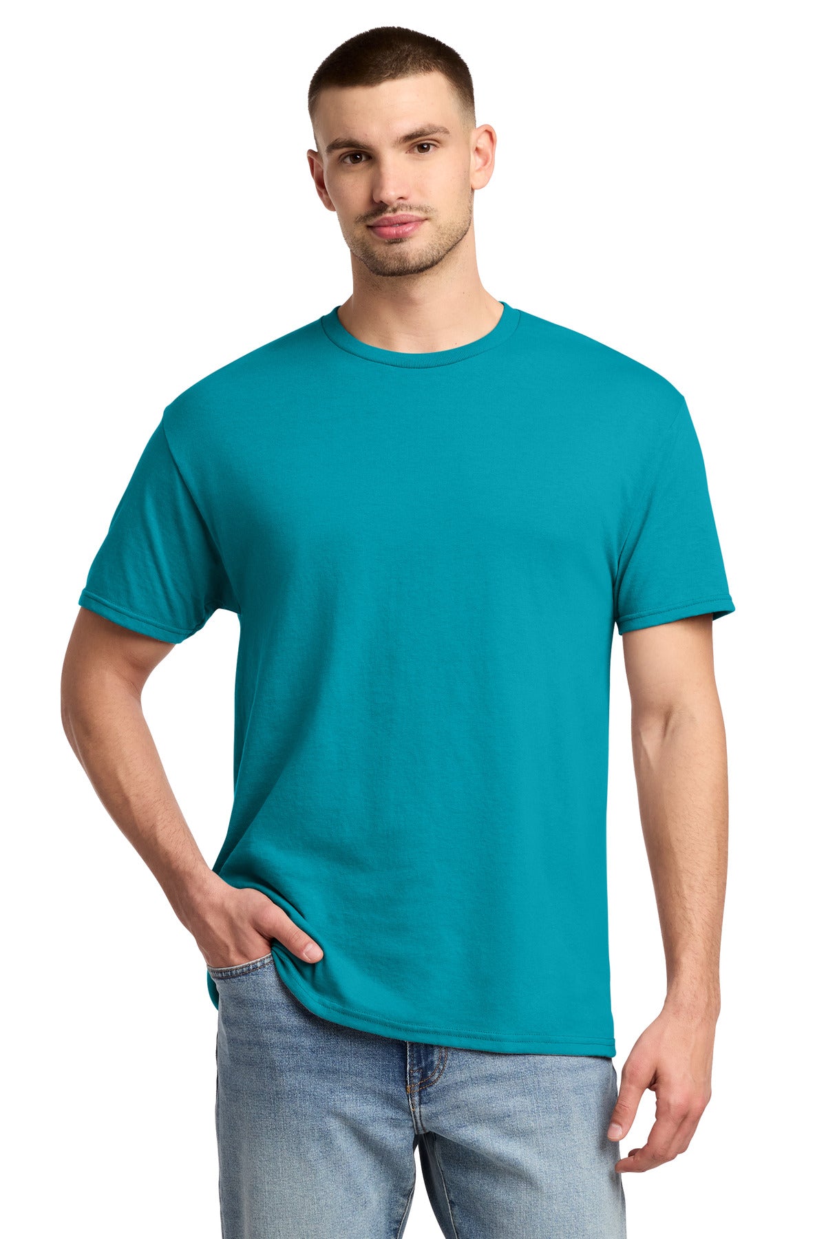 Custom logo Jerzees® -  Dri-Power® 50/50 Cotton/Poly T-Shirt.  29M in California Blue