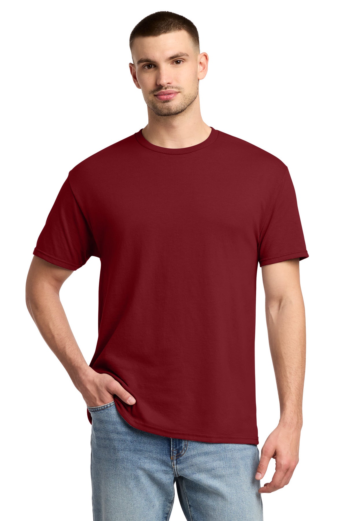 Custom logo Jerzees® -  Dri-Power® 50/50 Cotton/Poly T-Shirt.  29M in Cardinal