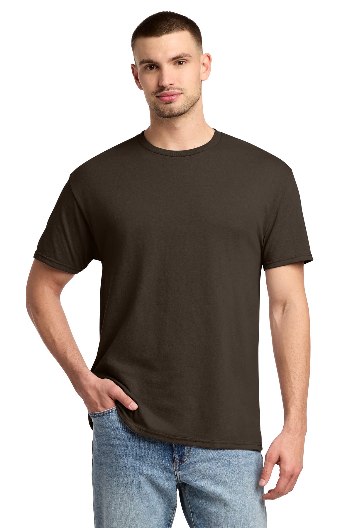 Custom logo Jerzees® -  Dri-Power® 50/50 Cotton/Poly T-Shirt.  29M in Chocolate