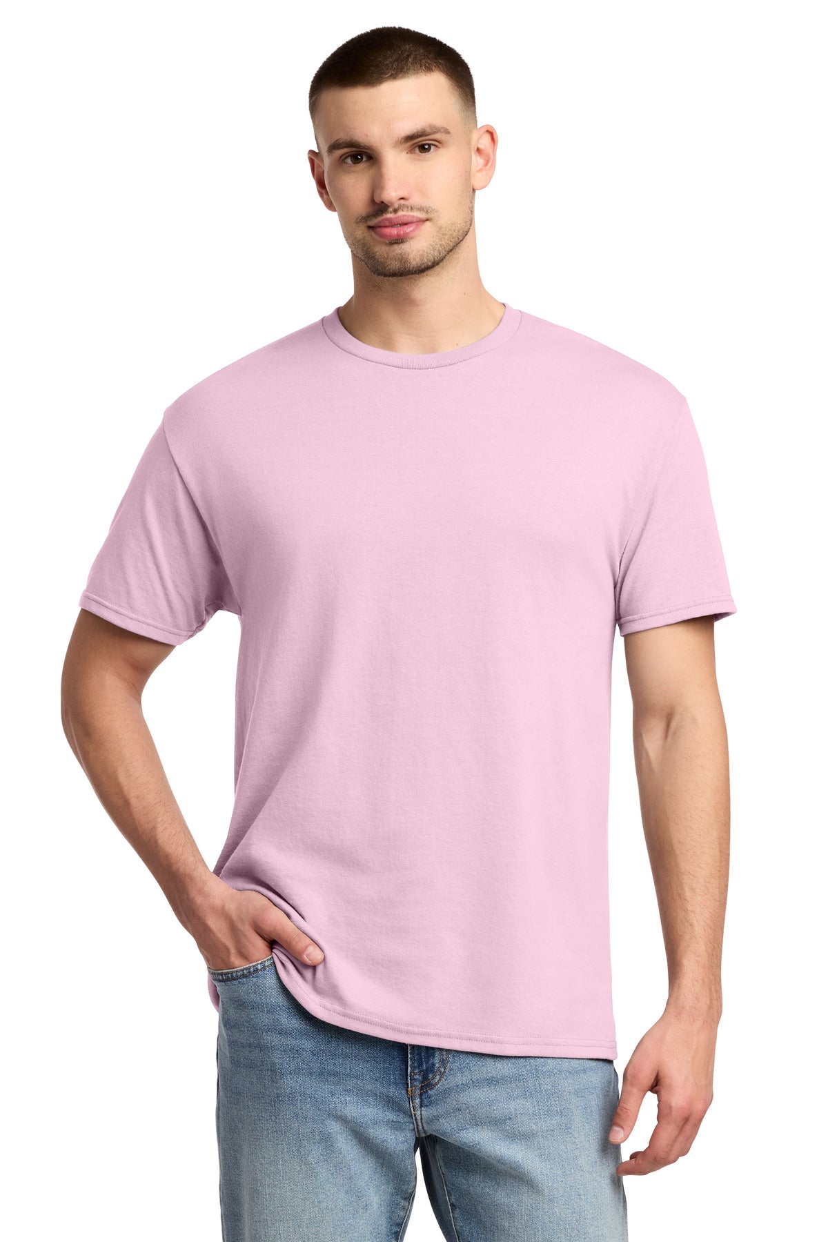 Custom logo Jerzees® -  Dri-Power® 50/50 Cotton/Poly T-Shirt.  29M in Classic Pink