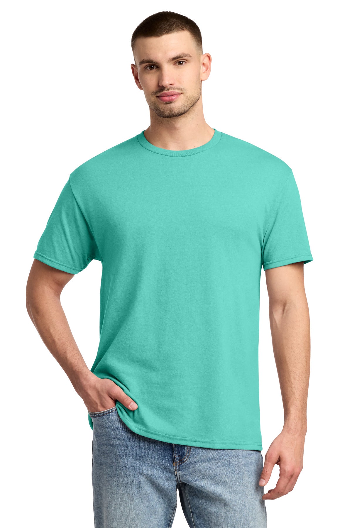 Custom logo Jerzees® -  Dri-Power® 50/50 Cotton/Poly T-Shirt.  29M in Cool Mint
