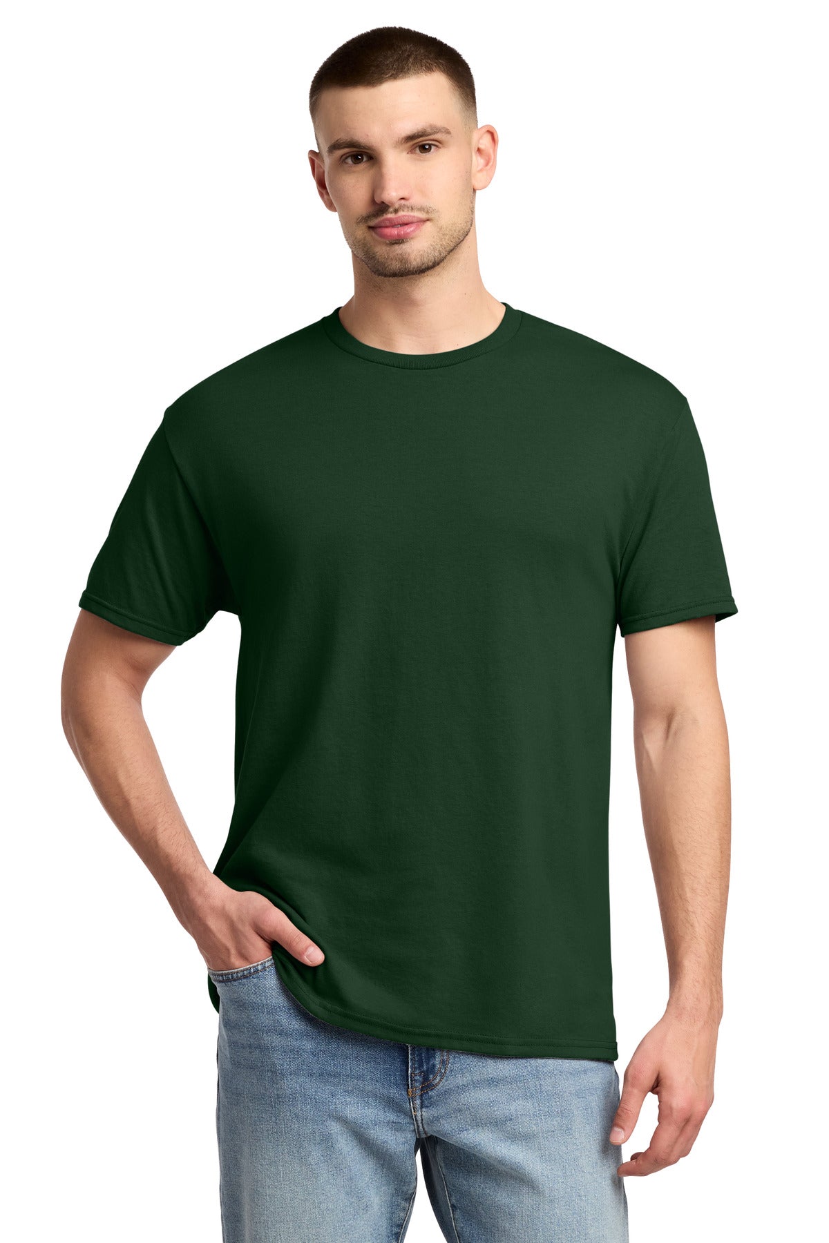 Custom logo Jerzees® -  Dri-Power® 50/50 Cotton/Poly T-Shirt.  29M in Forest Green