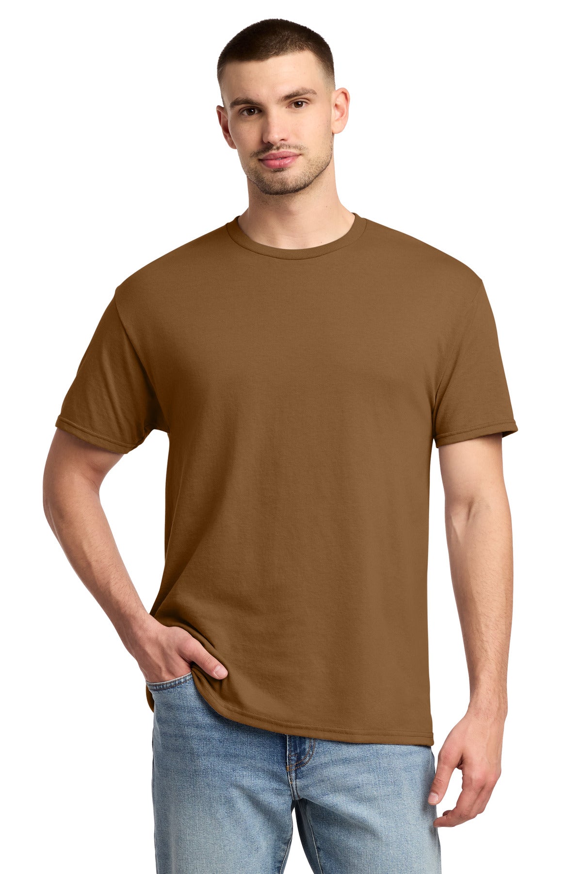 Custom logo Jerzees® -  Dri-Power® 50/50 Cotton/Poly T-Shirt.  29M in Golden Pecan