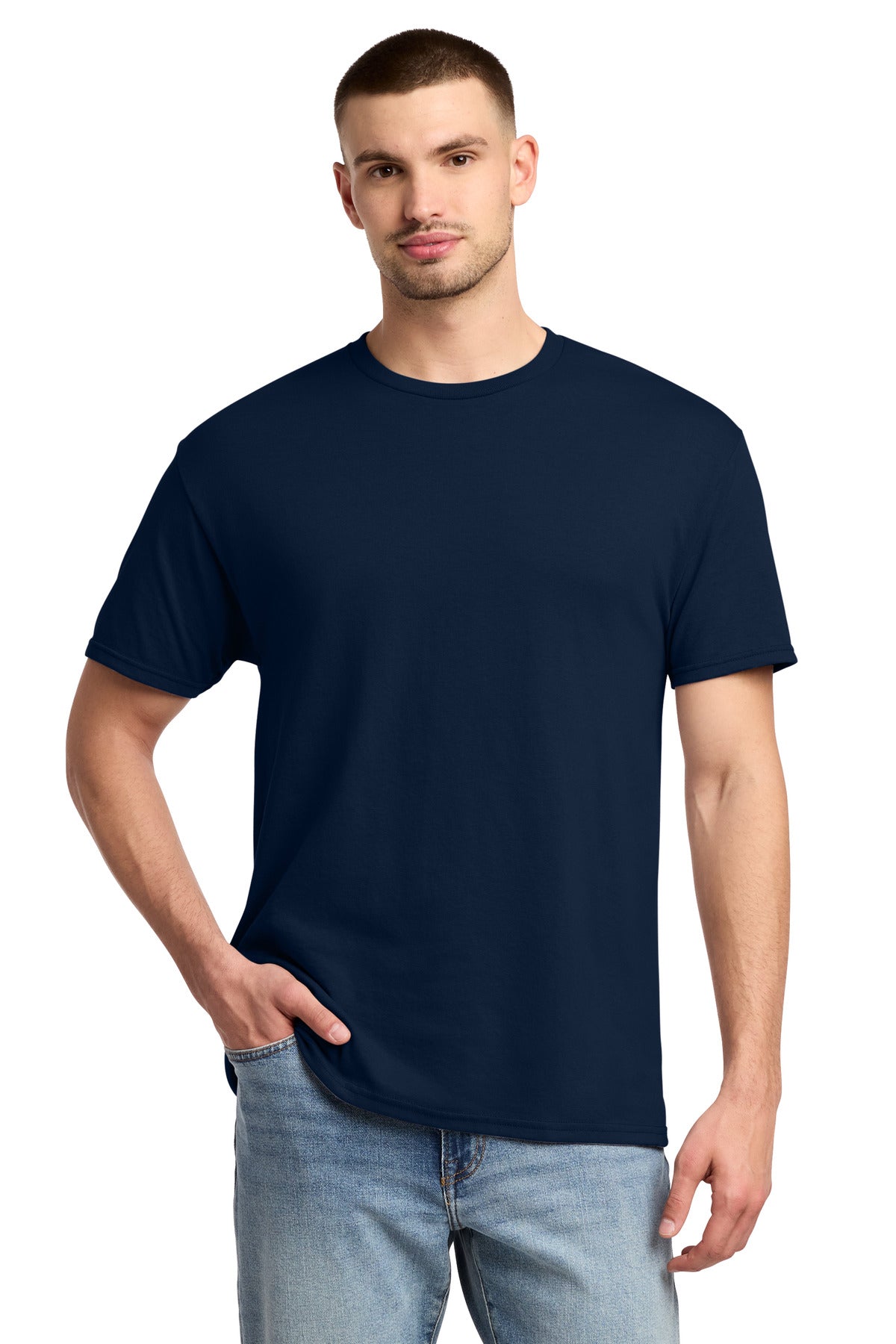 Custom logo Jerzees® -  Dri-Power® 50/50 Cotton/Poly T-Shirt.  29M in J. Navy