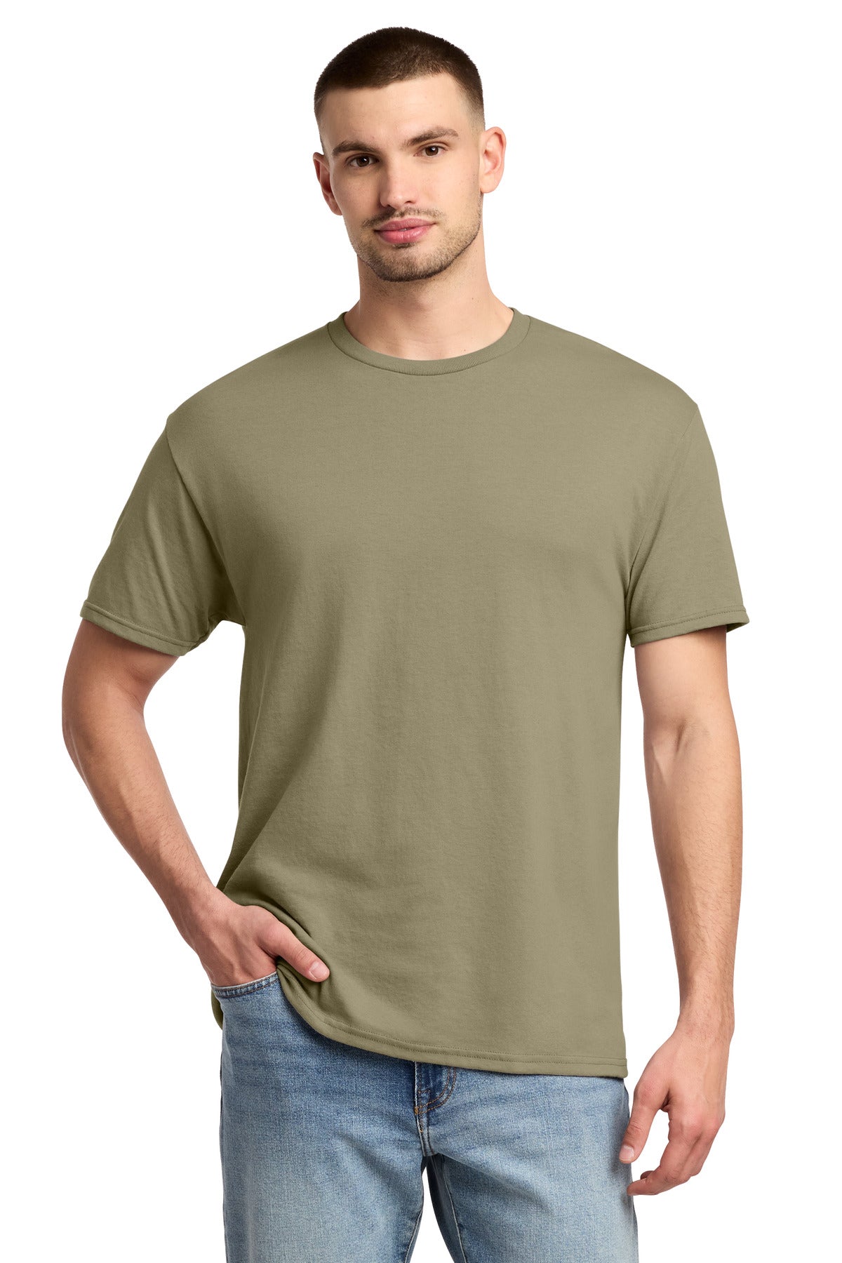 Custom logo Jerzees® -  Dri-Power® 50/50 Cotton/Poly T-Shirt.  29M in Khaki