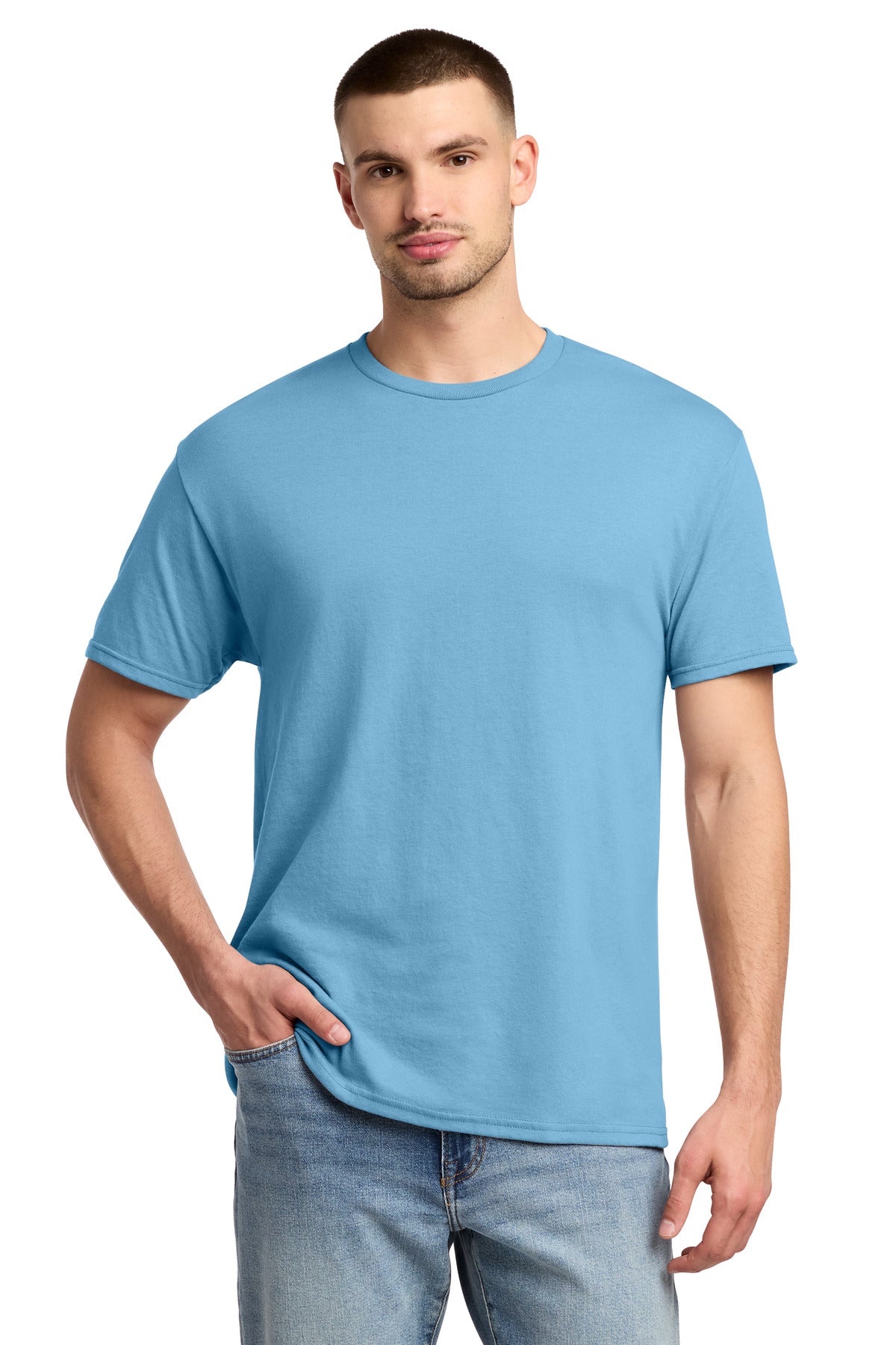 Custom logo Jerzees® -  Dri-Power® 50/50 Cotton/Poly T-Shirt.  29M in Light Blue