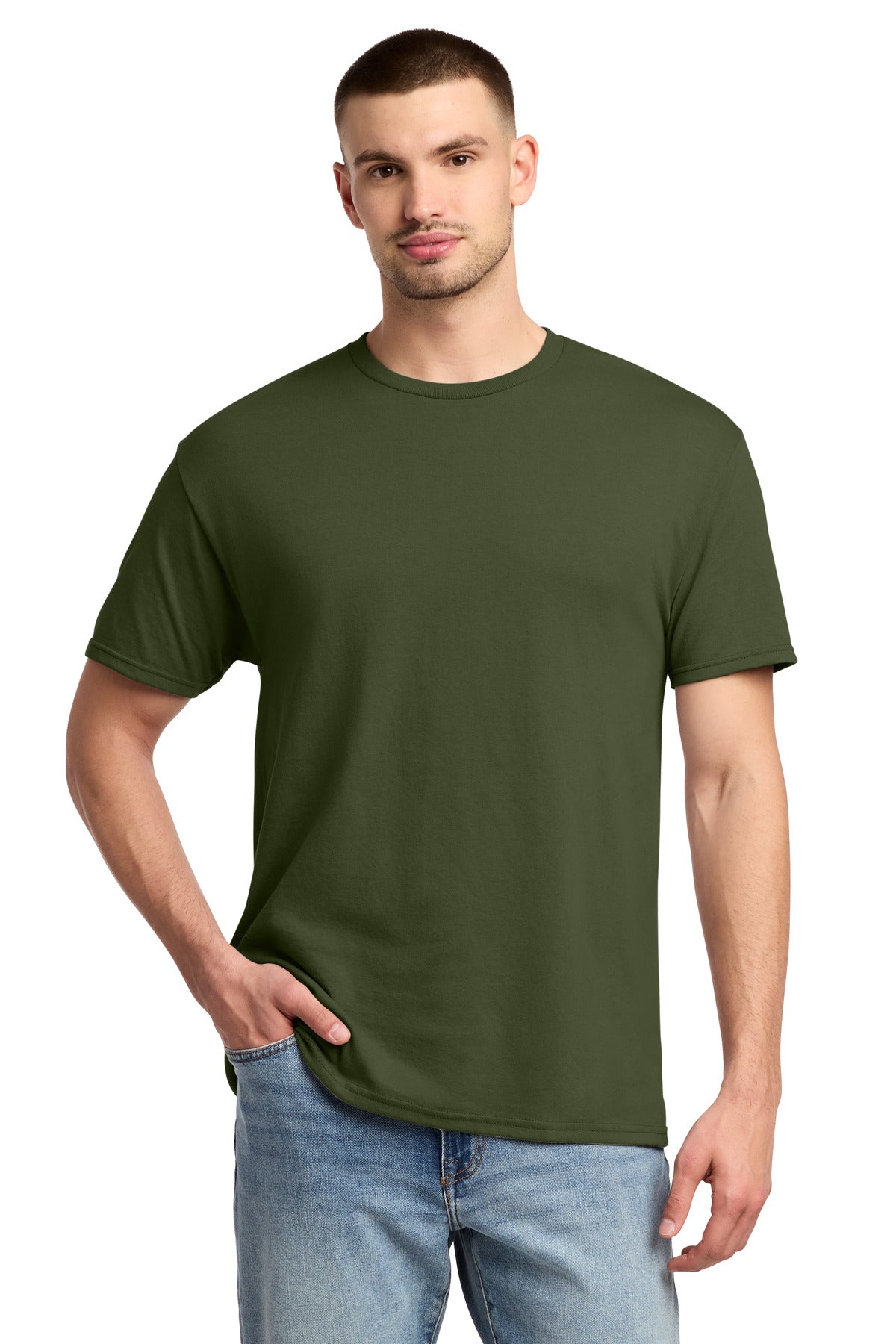Custom logo Jerzees® -  Dri-Power® 50/50 Cotton/Poly T-Shirt.  29M in Military Green