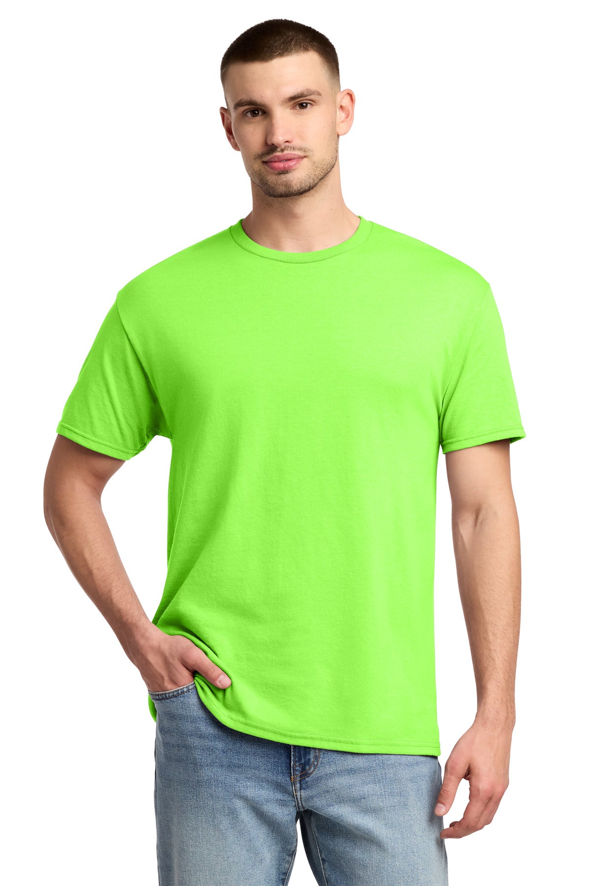 Custom logo Jerzees® -  Dri-Power® 50/50 Cotton/Poly T-Shirt.  29M in Neon Green