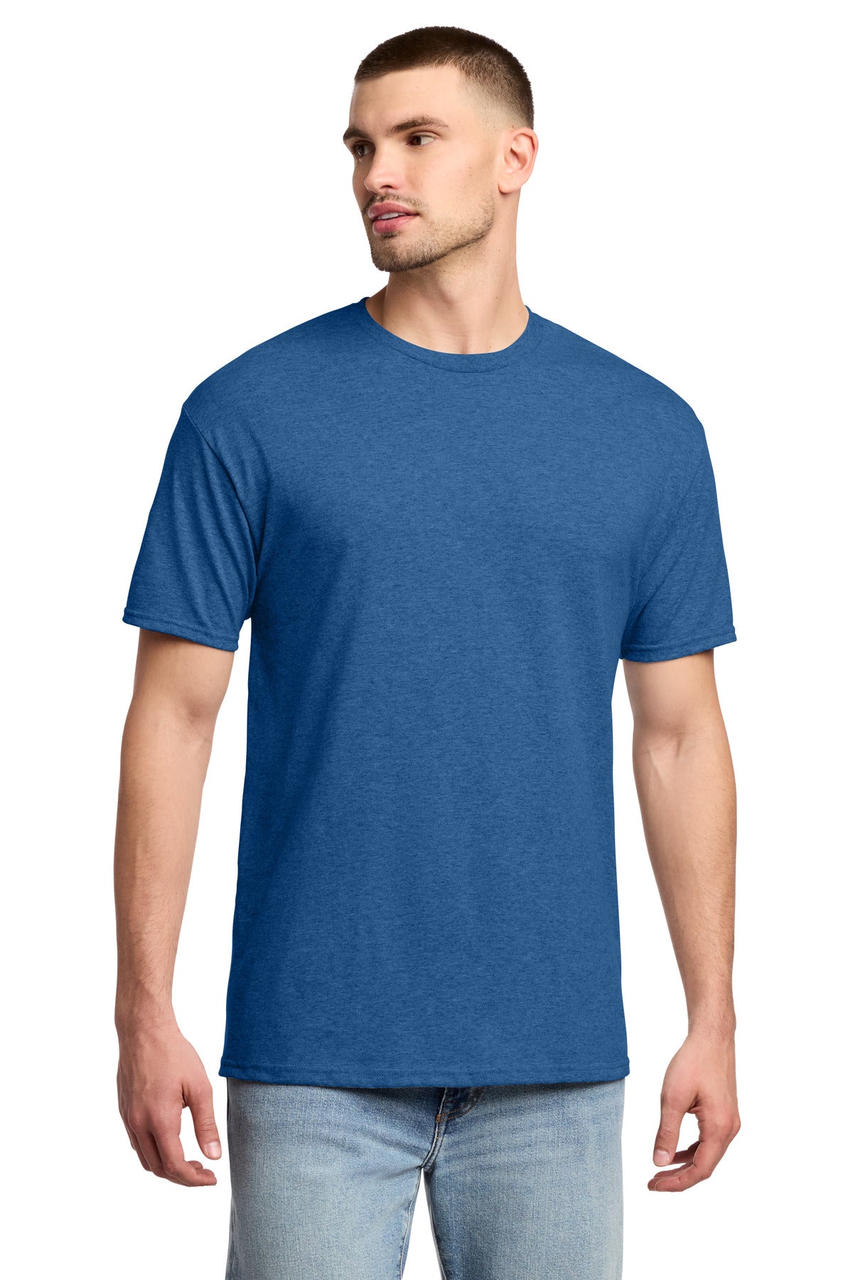 Custom logo Jerzees® -  Dri-Power® 50/50 Cotton/Poly T-Shirt.  29M in Retro Heather Royal