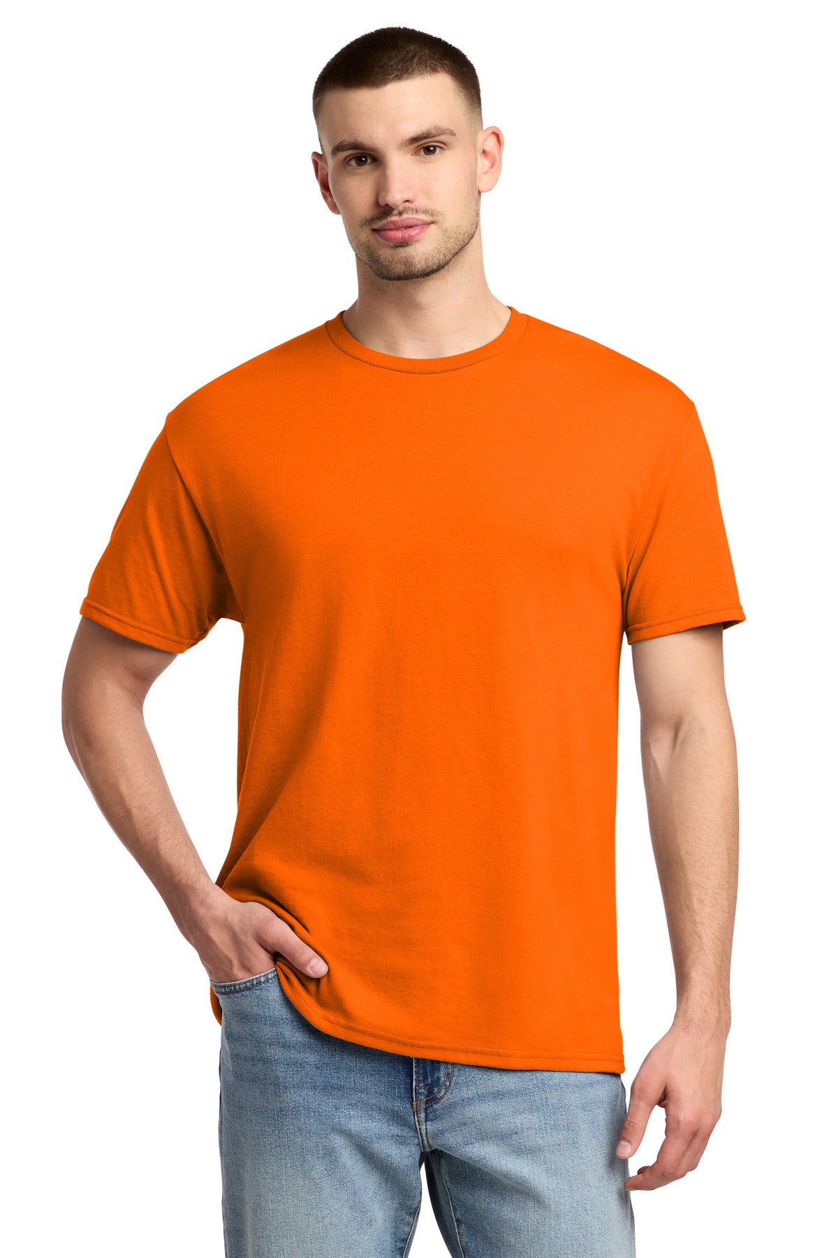 Custom logo Jerzees® -  Dri-Power® 50/50 Cotton/Poly T-Shirt.  29M in Safety Orange