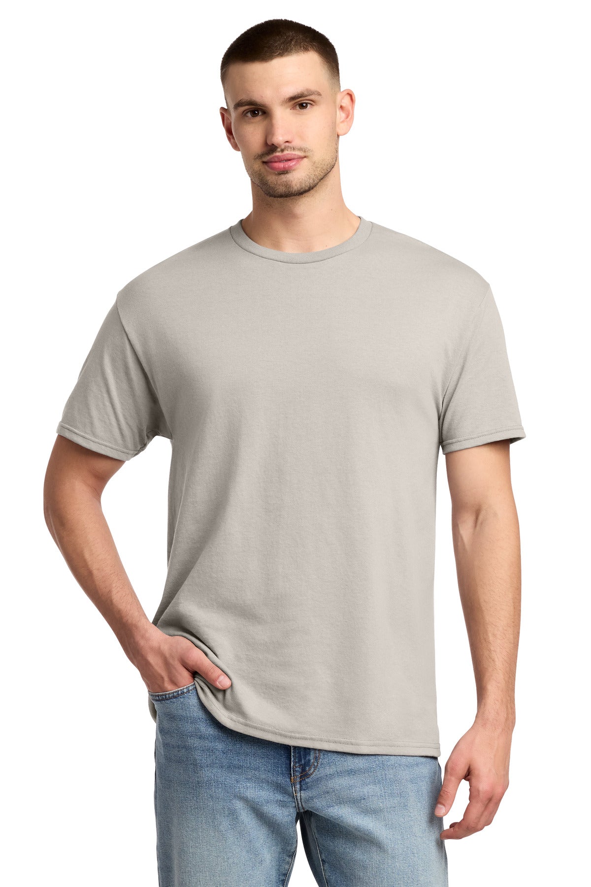 Custom logo Jerzees® -  Dri-Power® 50/50 Cotton/Poly T-Shirt.  29M in Sandstone
