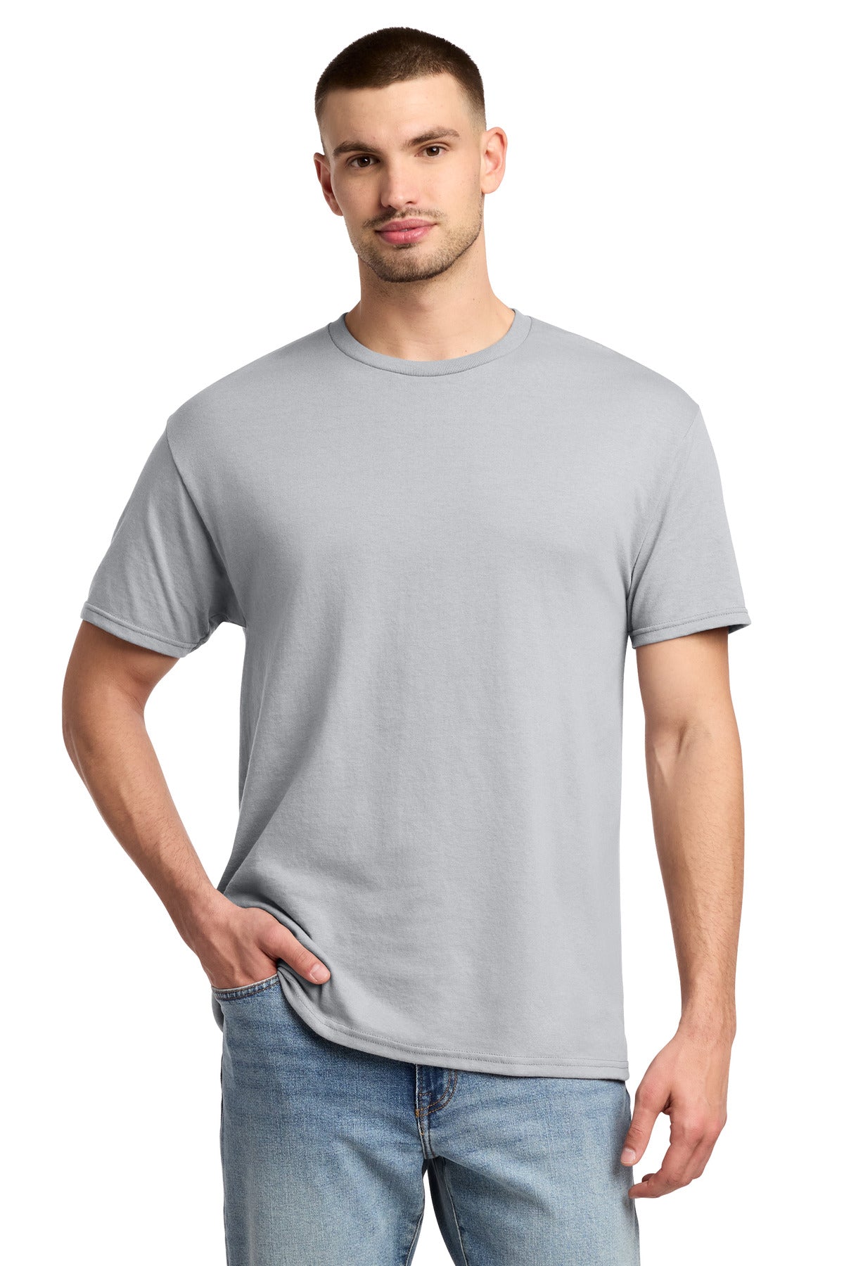 Custom logo Jerzees® -  Dri-Power® 50/50 Cotton/Poly T-Shirt.  29M in Silver