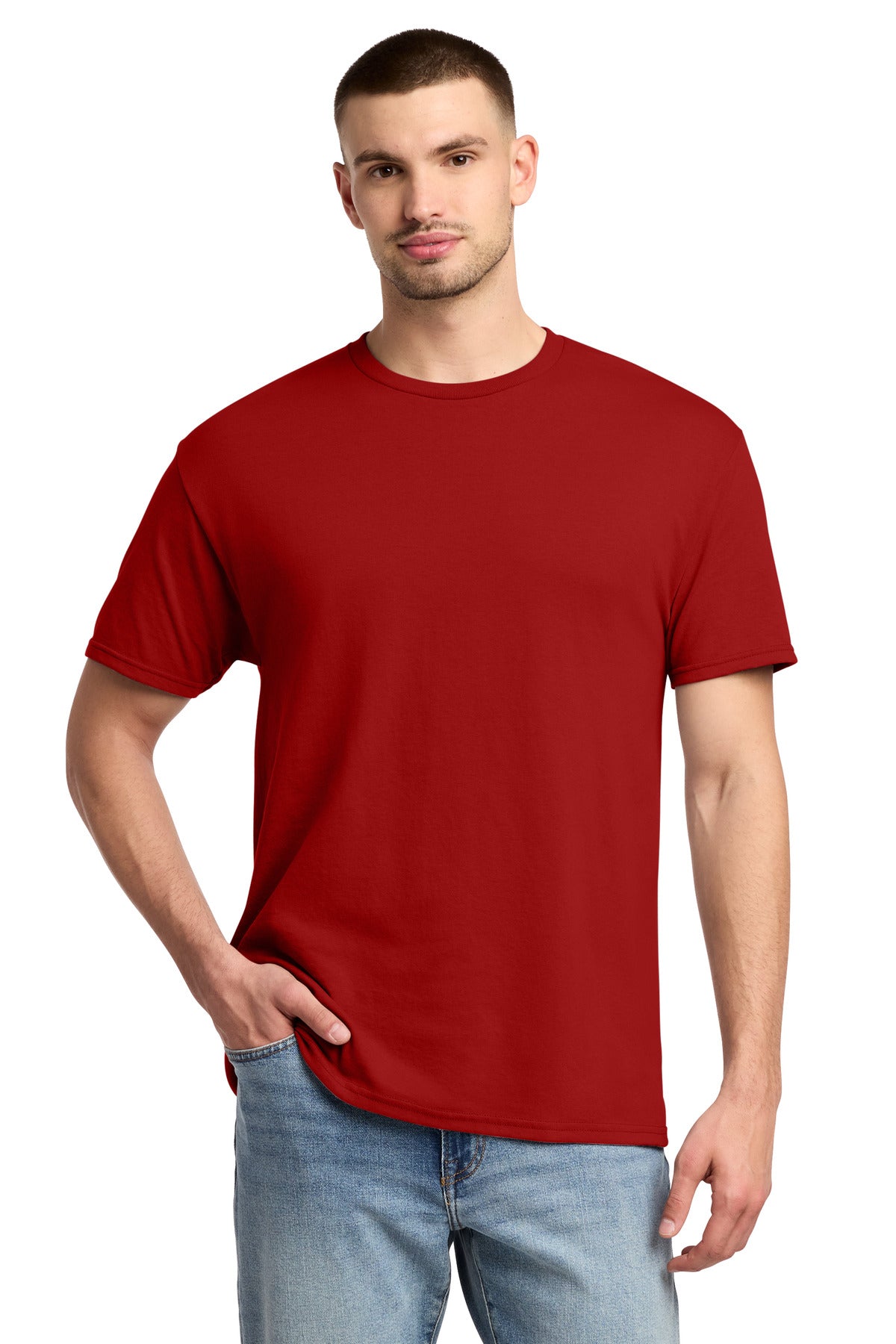 Custom logo Jerzees® -  Dri-Power® 50/50 Cotton/Poly T-Shirt.  29M in True Red