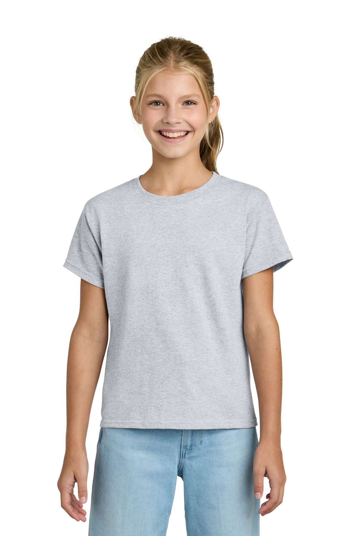 Custom logo Gildan® Youth Light Cotton Tee 3000B in Ash Grey