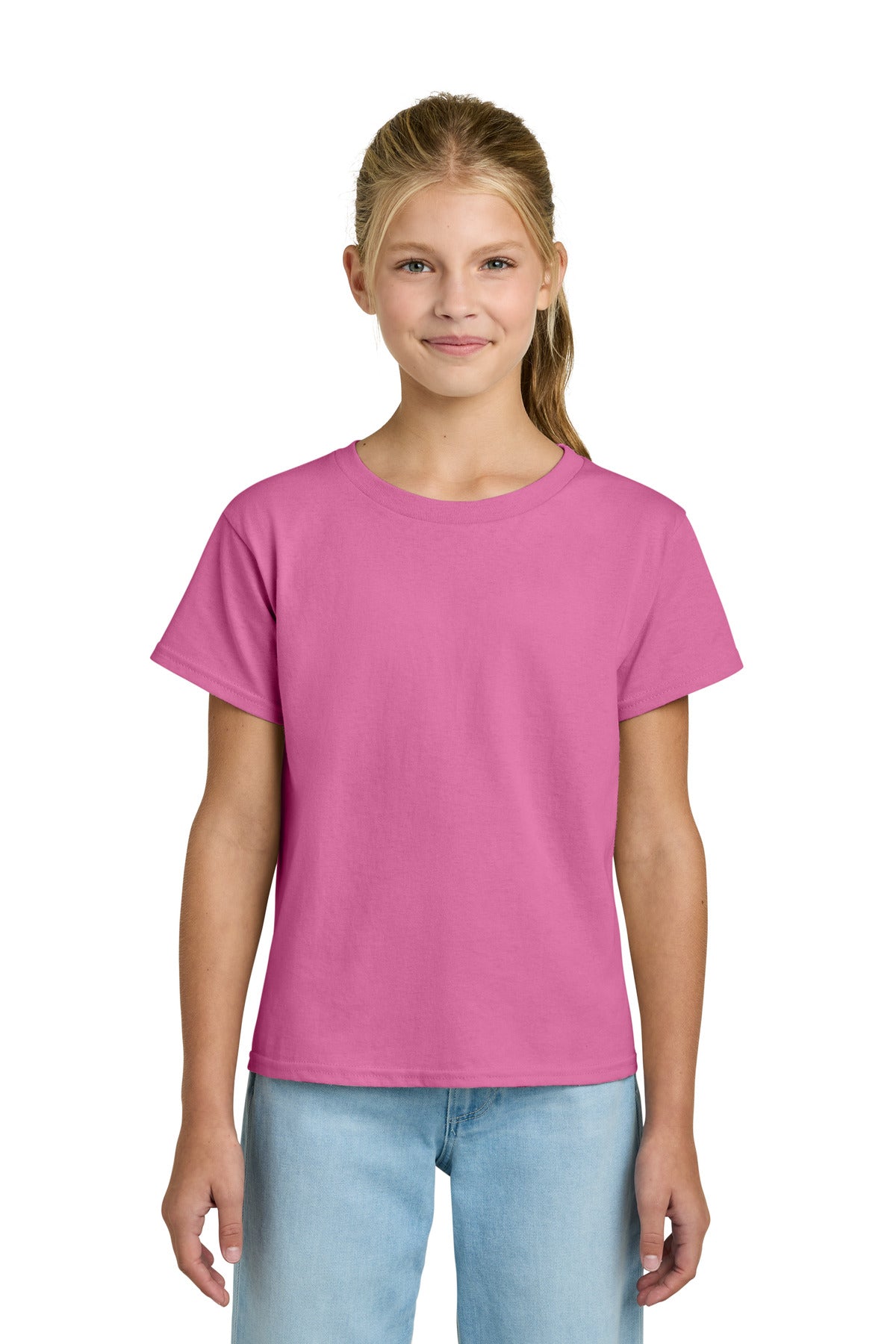 Custom logo Gildan® Youth Light Cotton Tee 3000B in Azalea