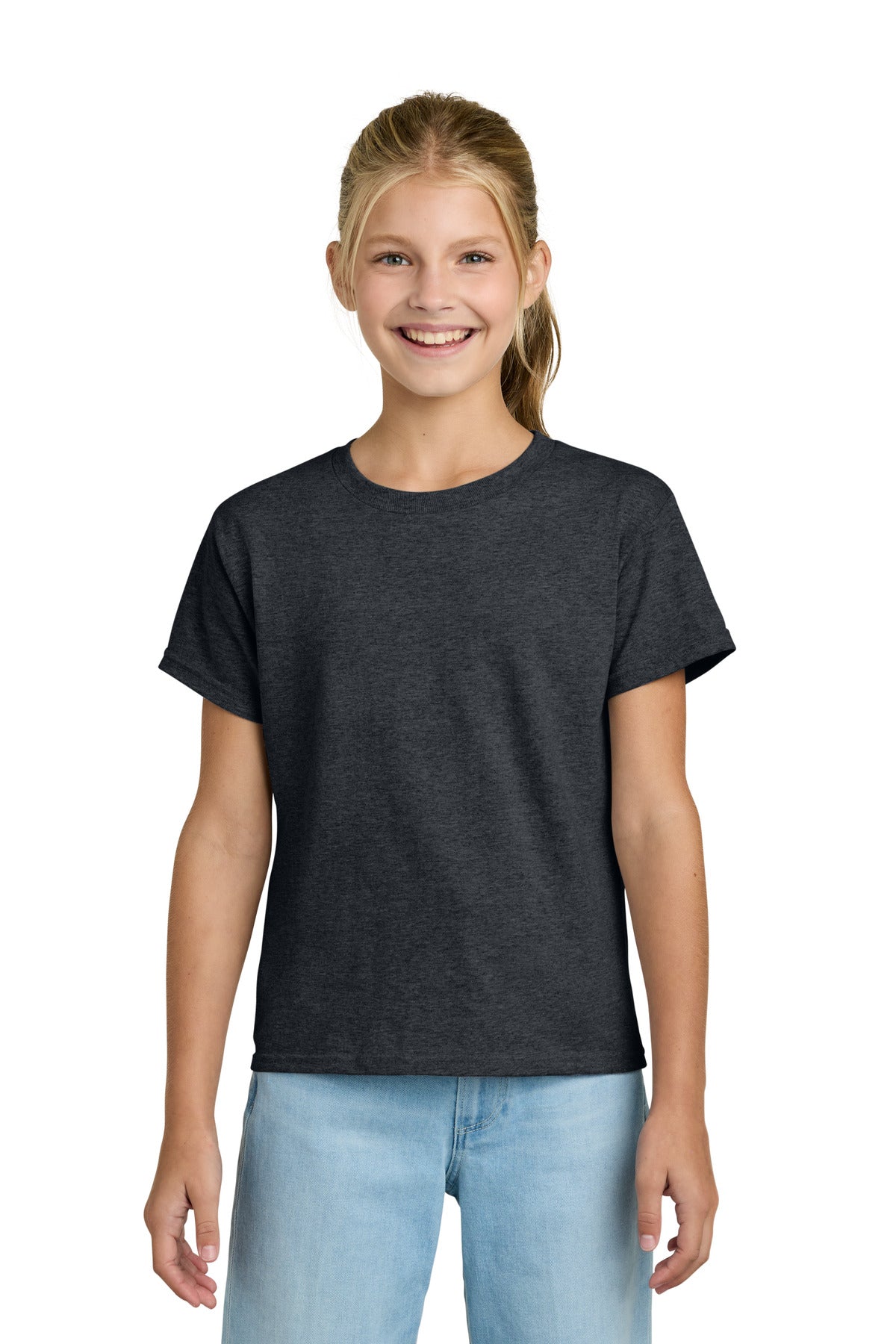 Custom logo Gildan® Youth Light Cotton Tee 3000B in Dark Heather