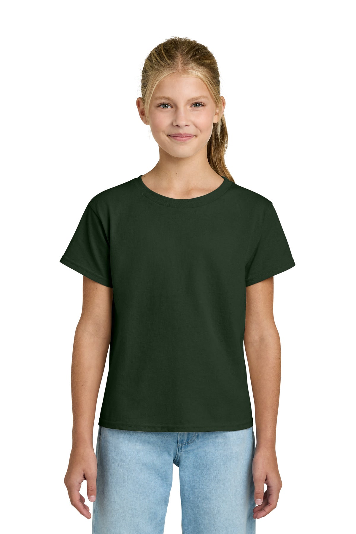 Custom logo Gildan® Youth Light Cotton Tee 3000B in Forest Green