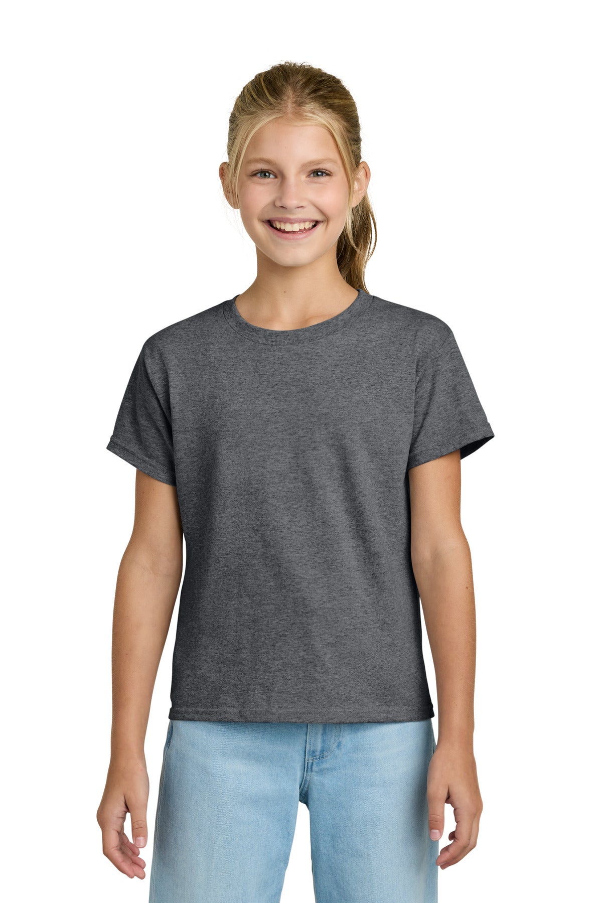 Custom logo Gildan® Youth Light Cotton Tee 3000B in Graphite Heather
