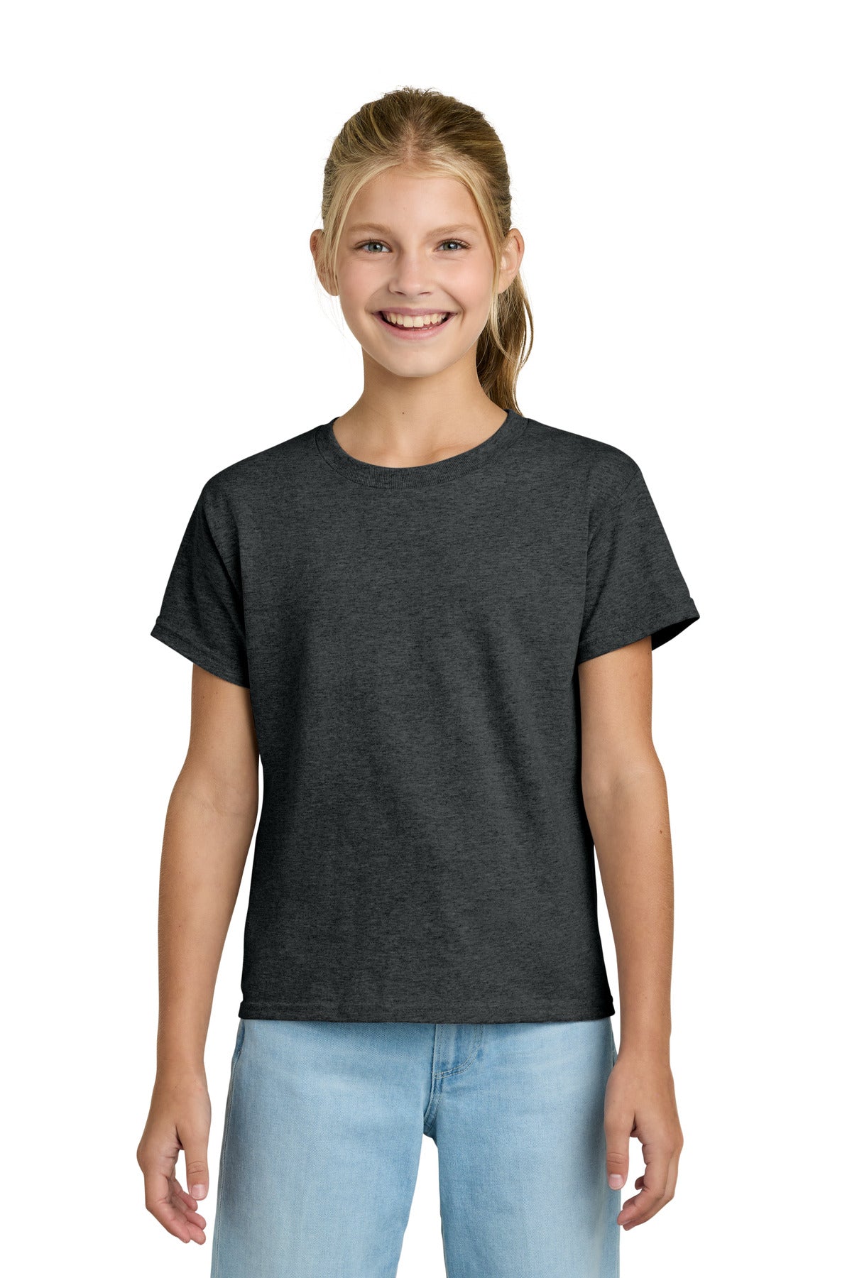 Custom logo Gildan® Youth Light Cotton Tee 3000B in Heather Dark Grey