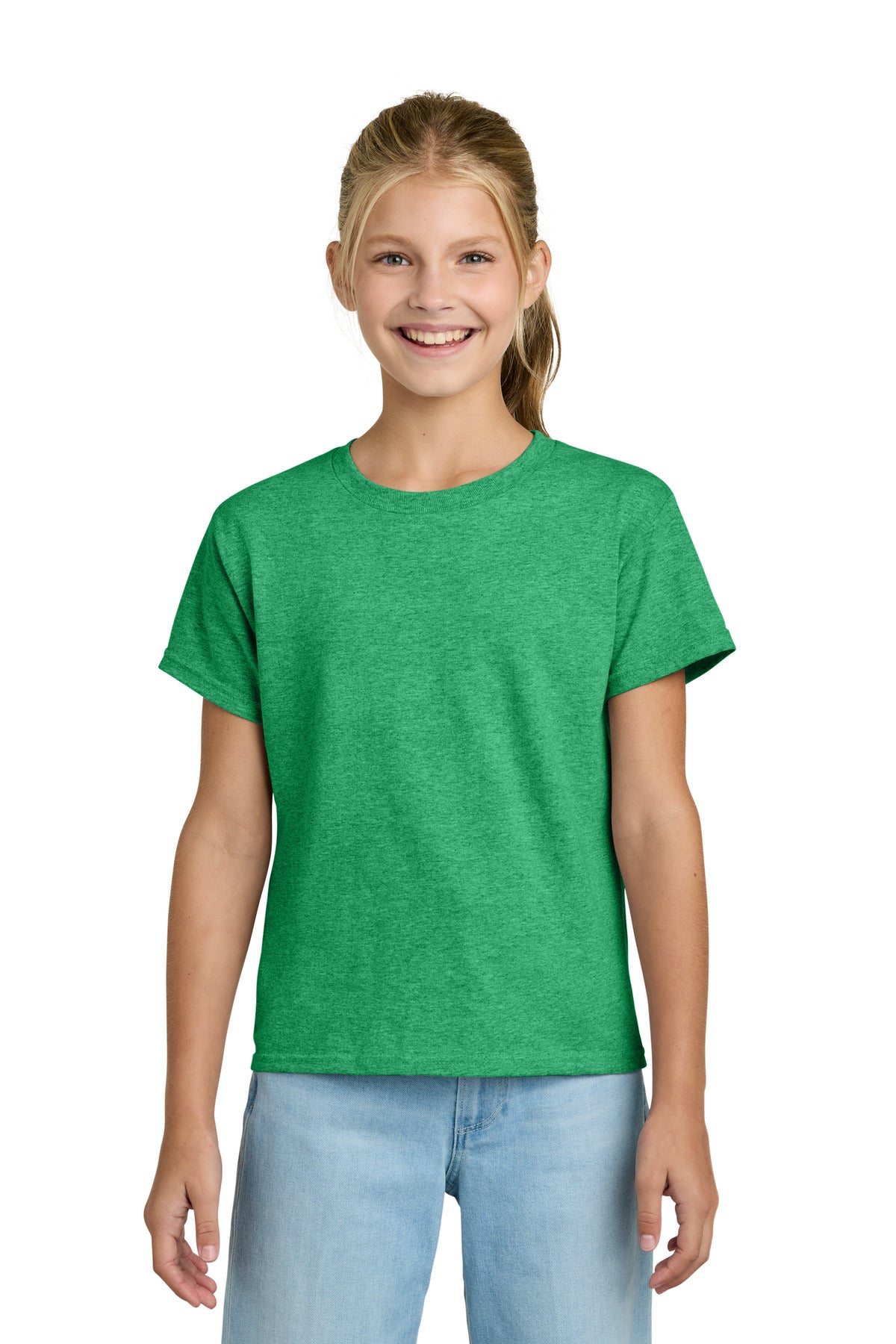 Custom logo Gildan® Youth Light Cotton Tee 3000B in Heather Irish Green