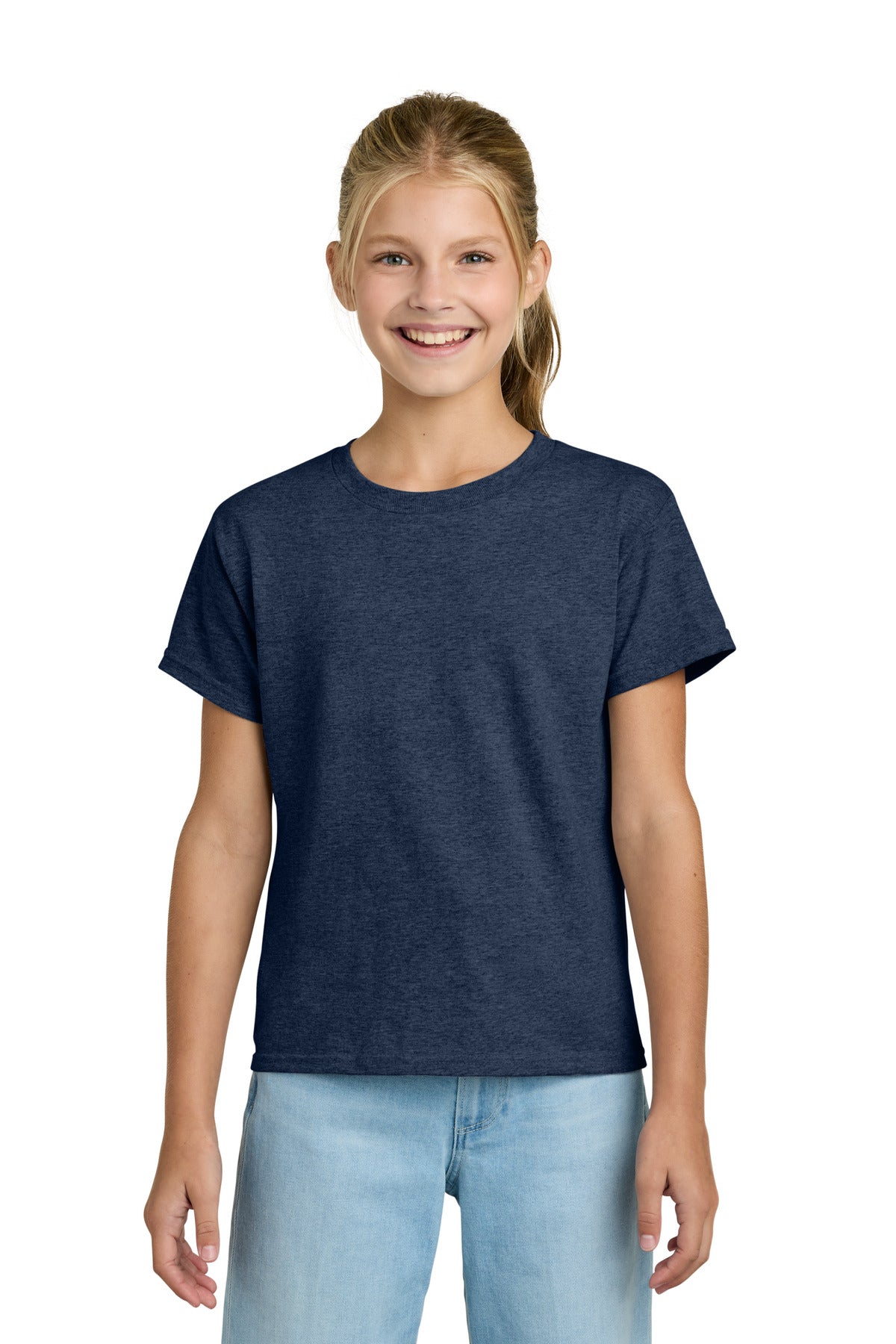 Custom logo Gildan® Youth Light Cotton Tee 3000B in Heather Navy