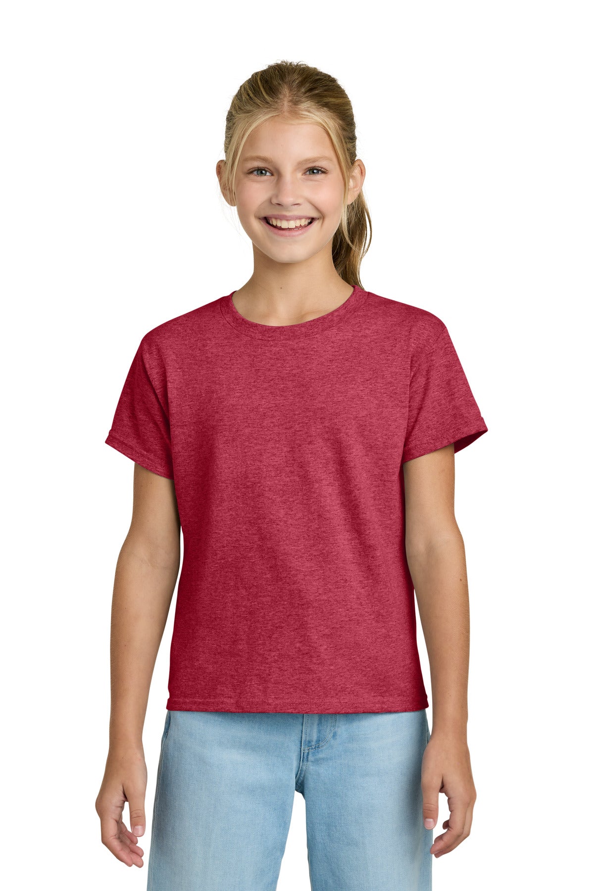 Custom logo Gildan® Youth Light Cotton Tee 3000B in Heather Red