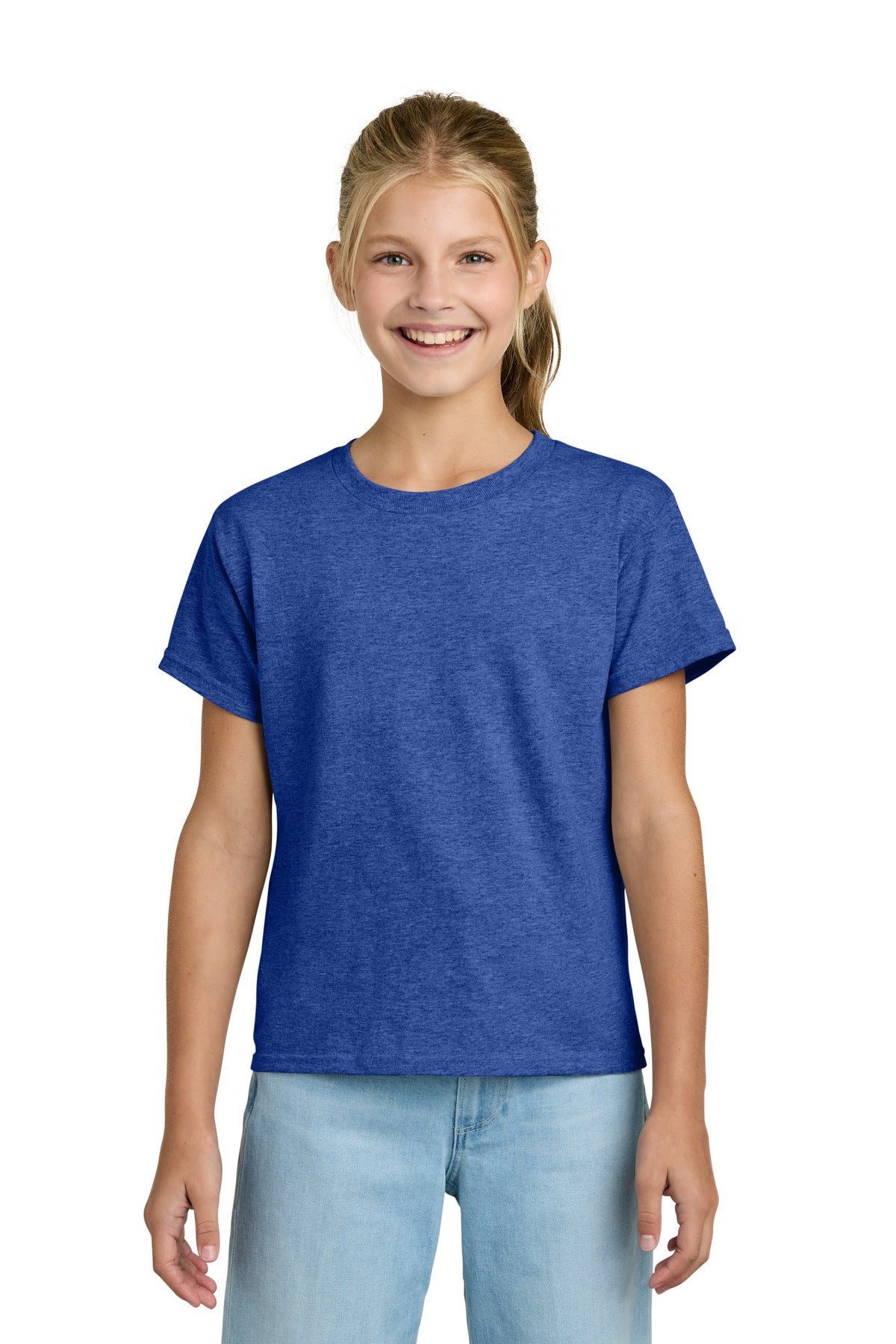 Custom logo Gildan® Youth Light Cotton Tee 3000B in Heather Royal