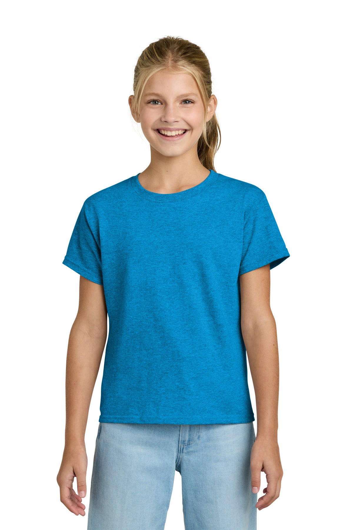 Custom logo Gildan® Youth Light Cotton Tee 3000B in Heather Sapphire