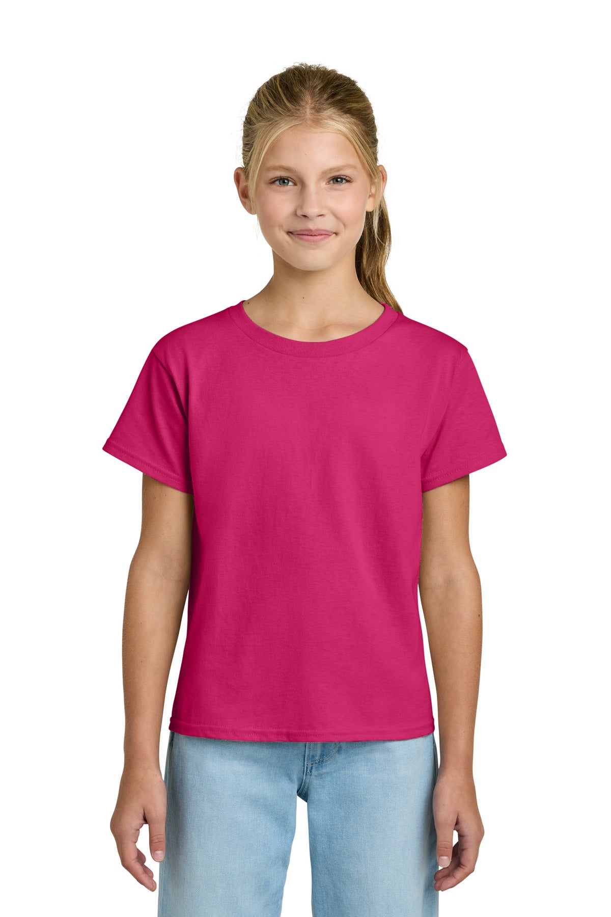 Custom logo Gildan® Youth Light Cotton Tee 3000B in Heliconia