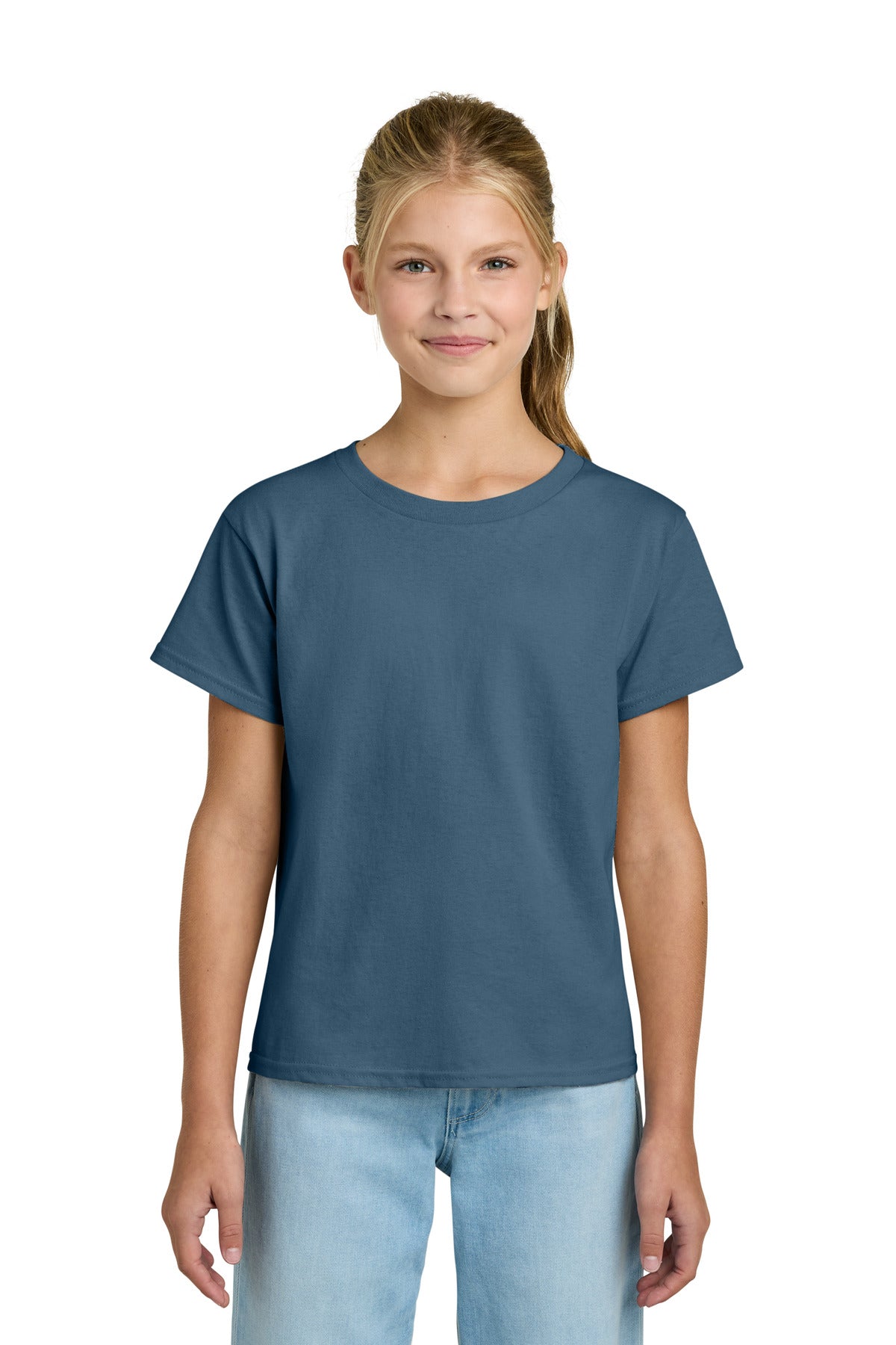 Custom logo Gildan® Youth Light Cotton Tee 3000B in Indigo Blue