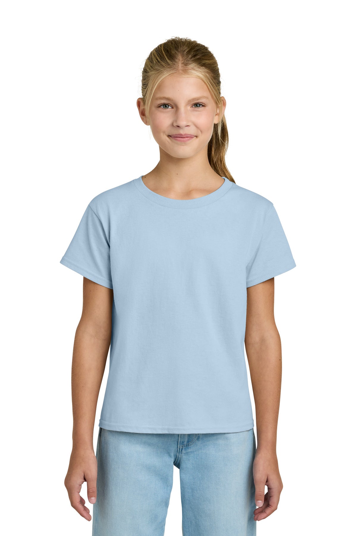 Custom logo Gildan® Youth Light Cotton Tee 3000B in Light Blue
