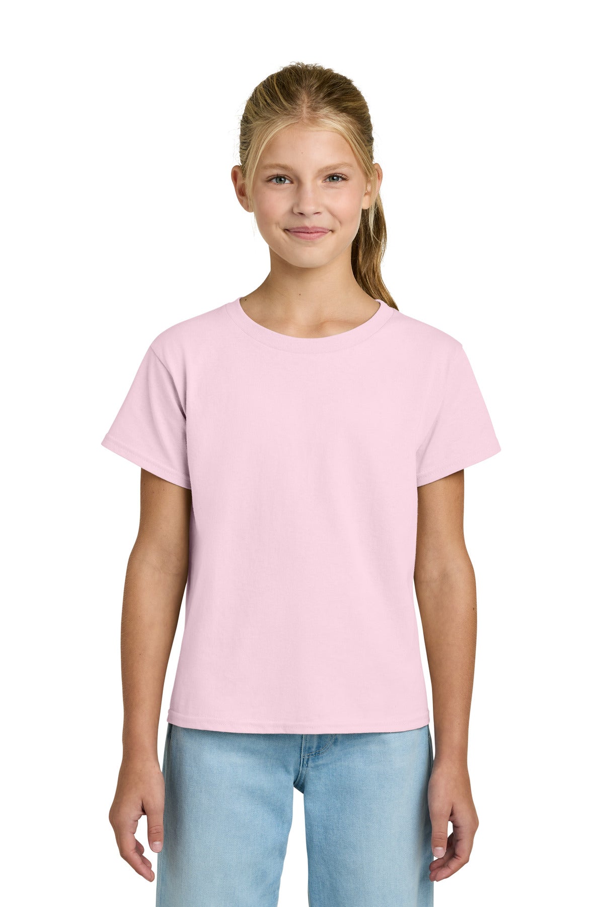 Custom logo Gildan® Youth Light Cotton Tee 3000B in Light Pink