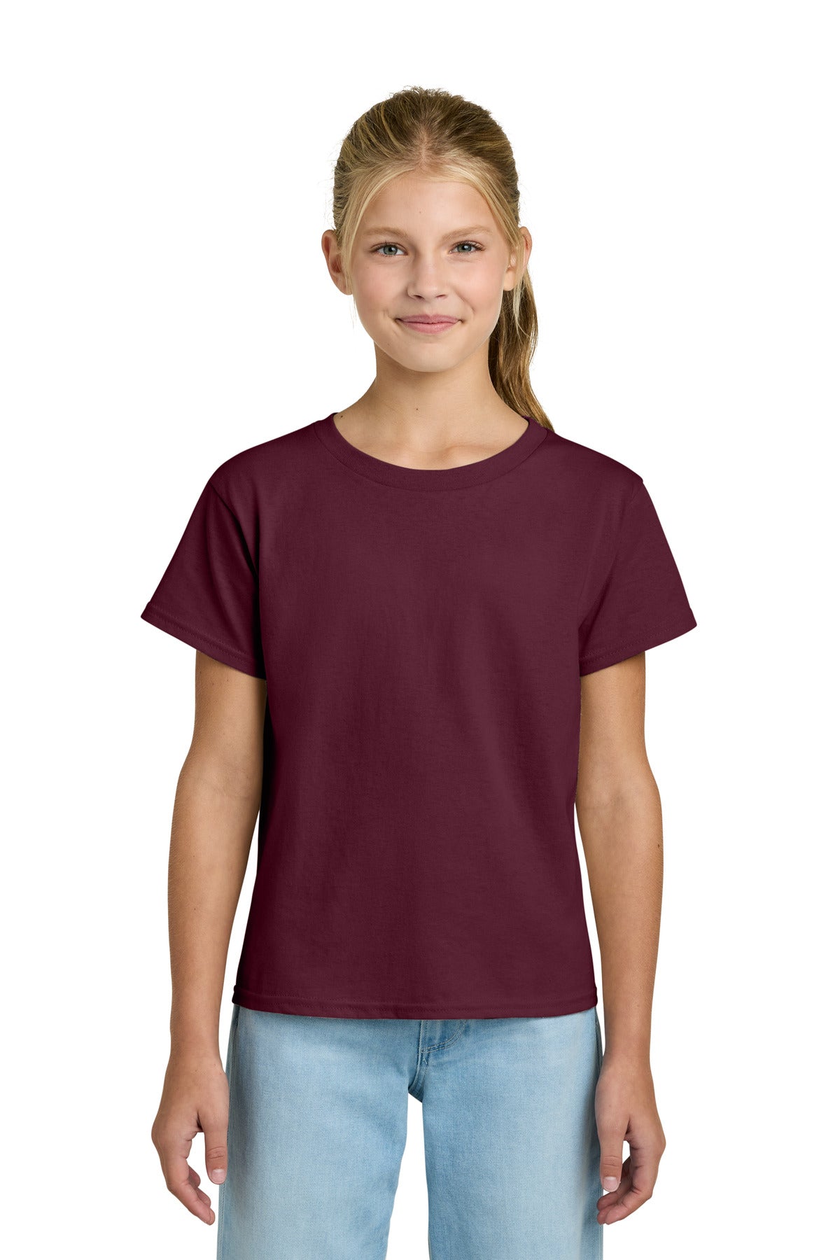 Custom logo Gildan® Youth Light Cotton Tee 3000B in Maroon