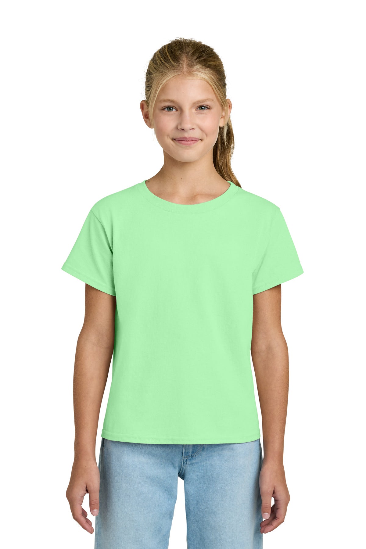 Custom logo Gildan® Youth Light Cotton Tee 3000B in Mint Green