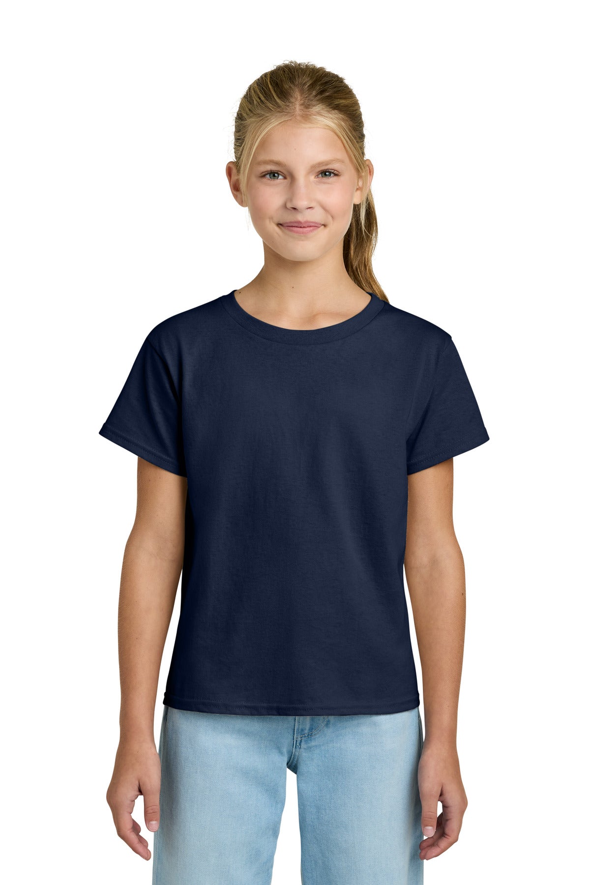 Custom logo Gildan® Youth Light Cotton Tee 3000B in Navy