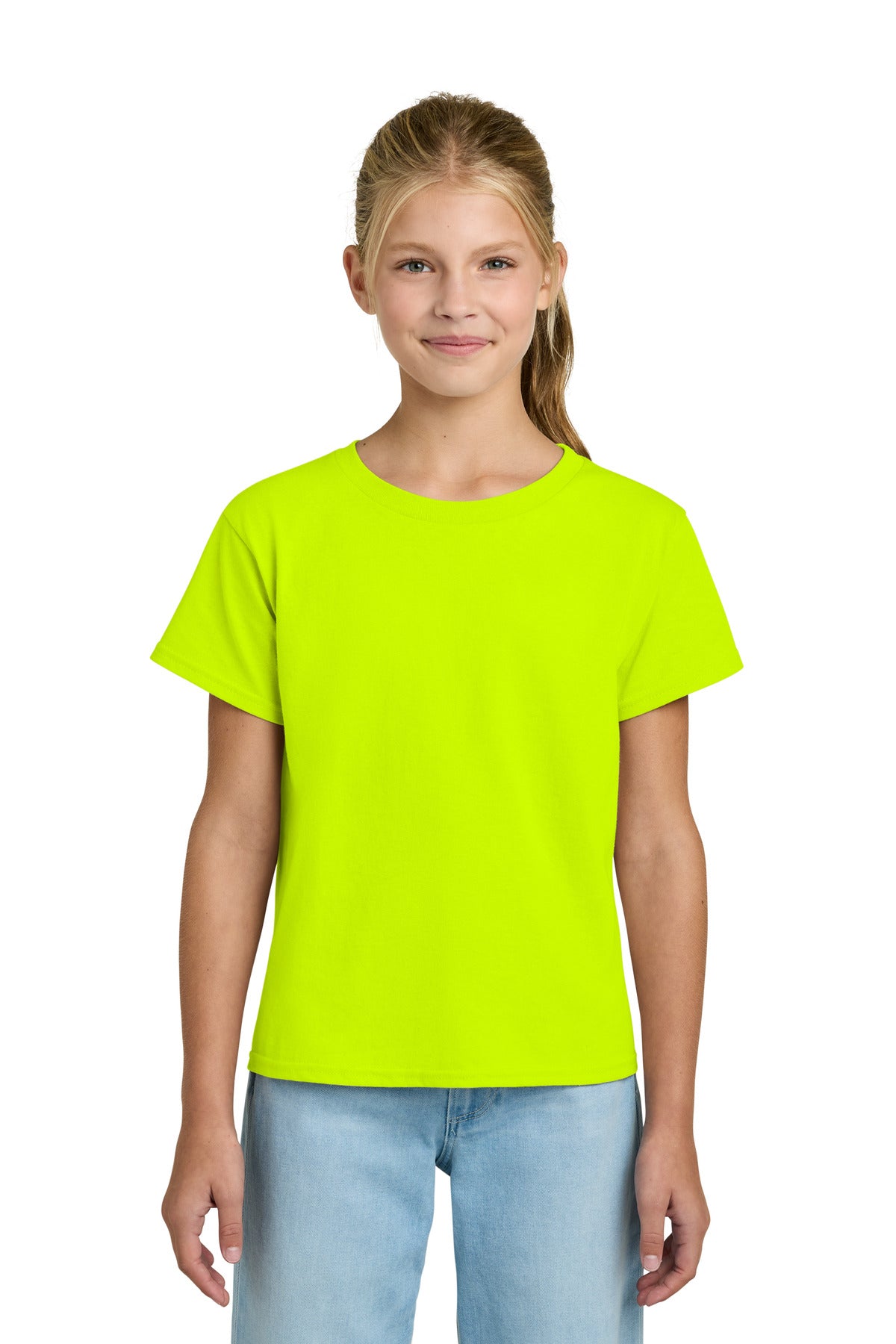 Custom logo Gildan® Youth Light Cotton Tee 3000B in Safety Green