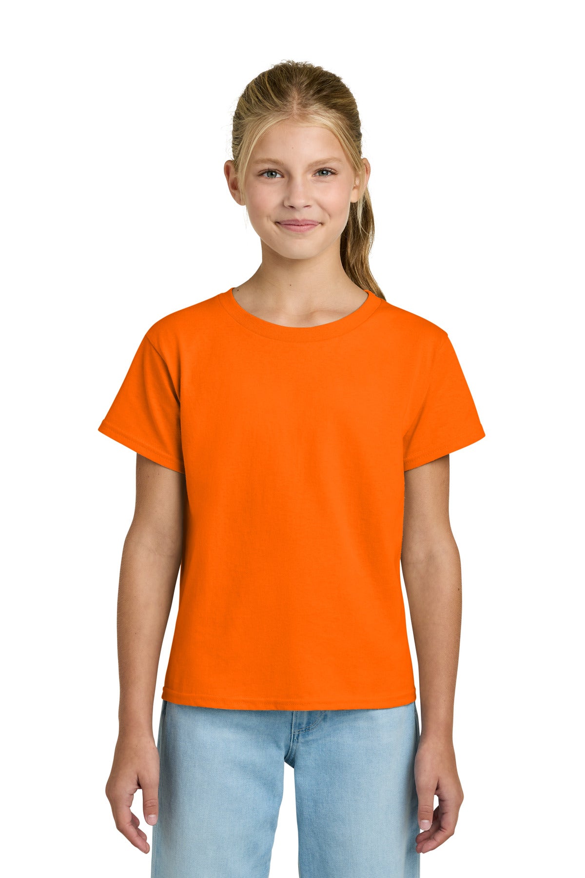 Custom logo Gildan® Youth Light Cotton Tee 3000B in S. Orange