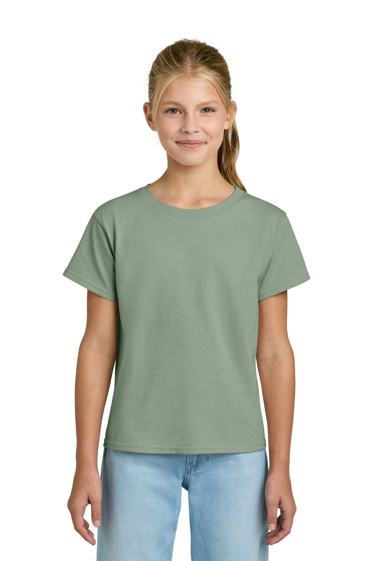 Custom logo Gildan® Youth Light Cotton Tee 3000B in Sage