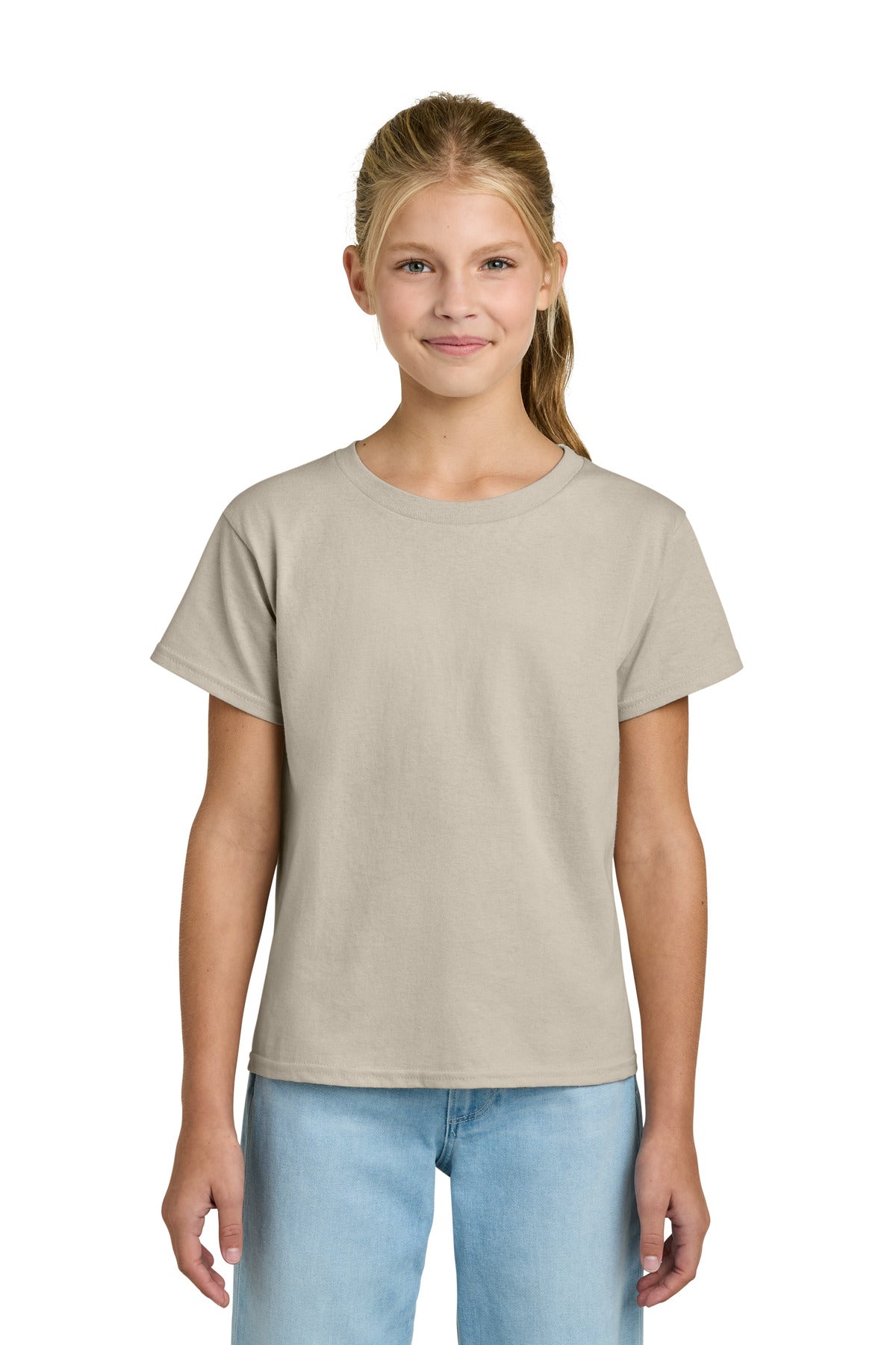 Custom logo Gildan® Youth Light Cotton Tee 3000B in Sand